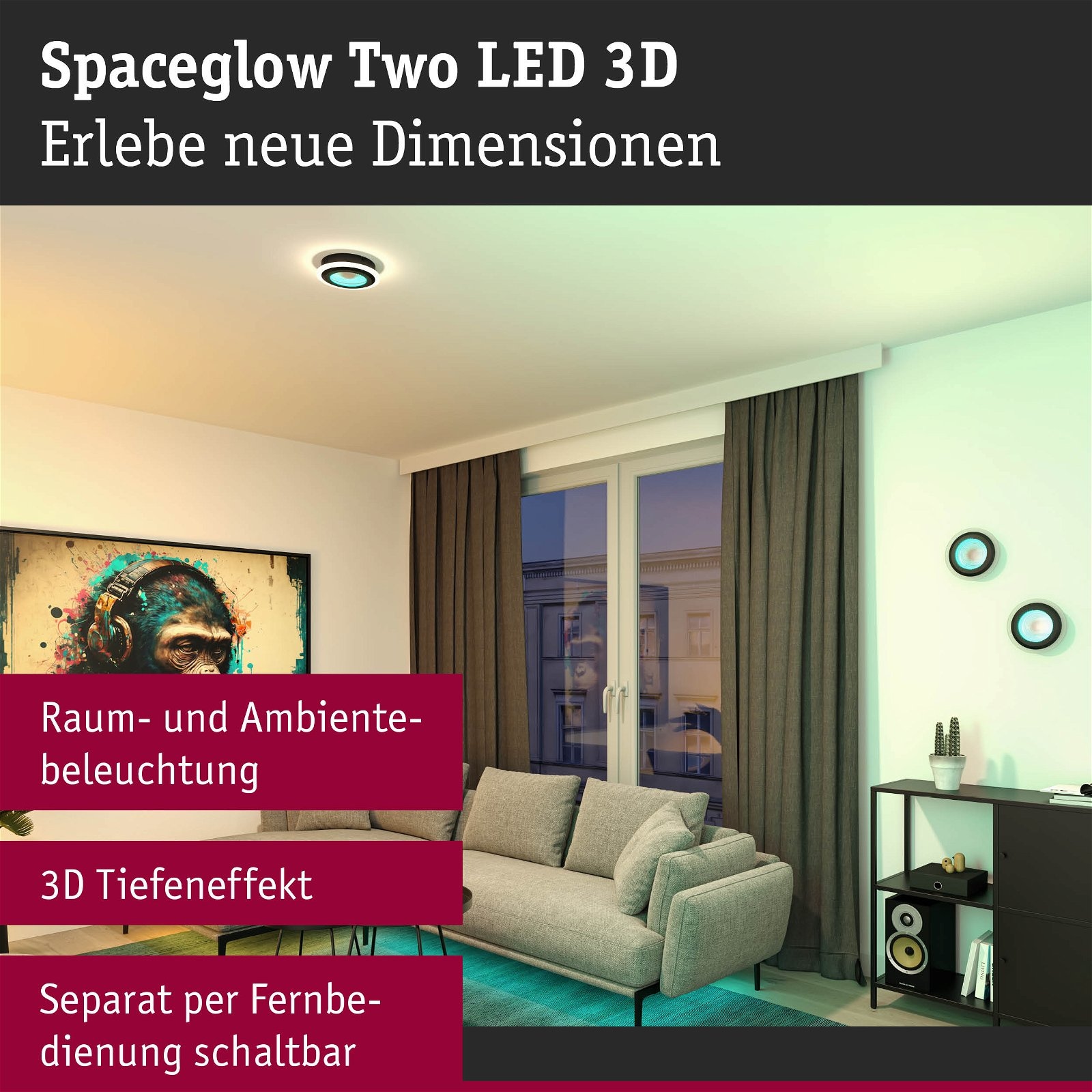Paulmann LED Deckenleuchte »Spaceglow Two RGB+ 1200lm 230V 14W Schwarz matt«, 1 flammig, dimmbar