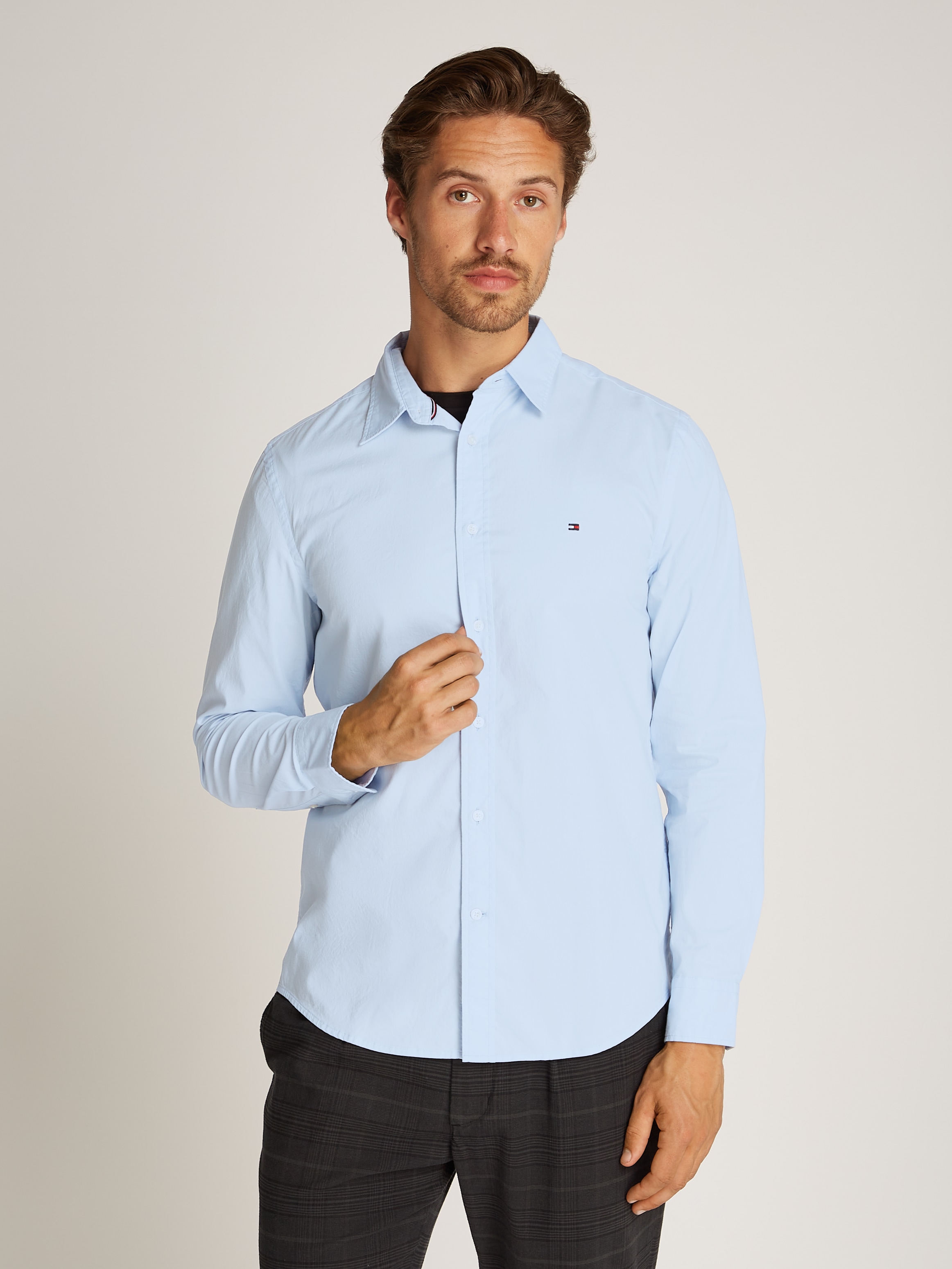 Tommy Hilfiger Businesshemd »FLEX POPLIN KENT COLLAR SF SHIRT«, mit Logostickerei
