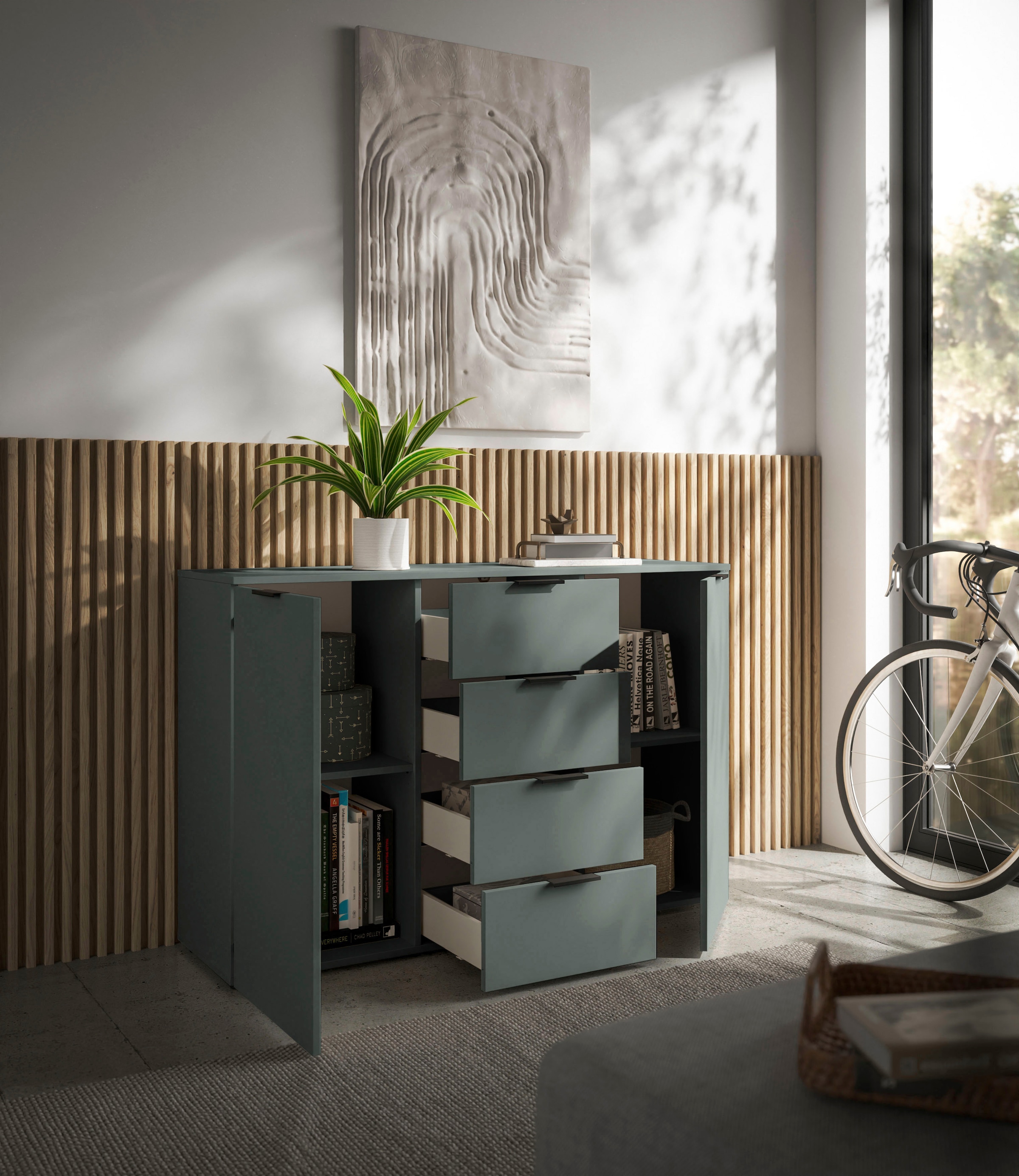 HBZ Sideboard »Linz Kommode, BxHxT 135x90x40cm«, (1 St.), Breite 135cm,Lip-Griff, Melaminbeschichtung
