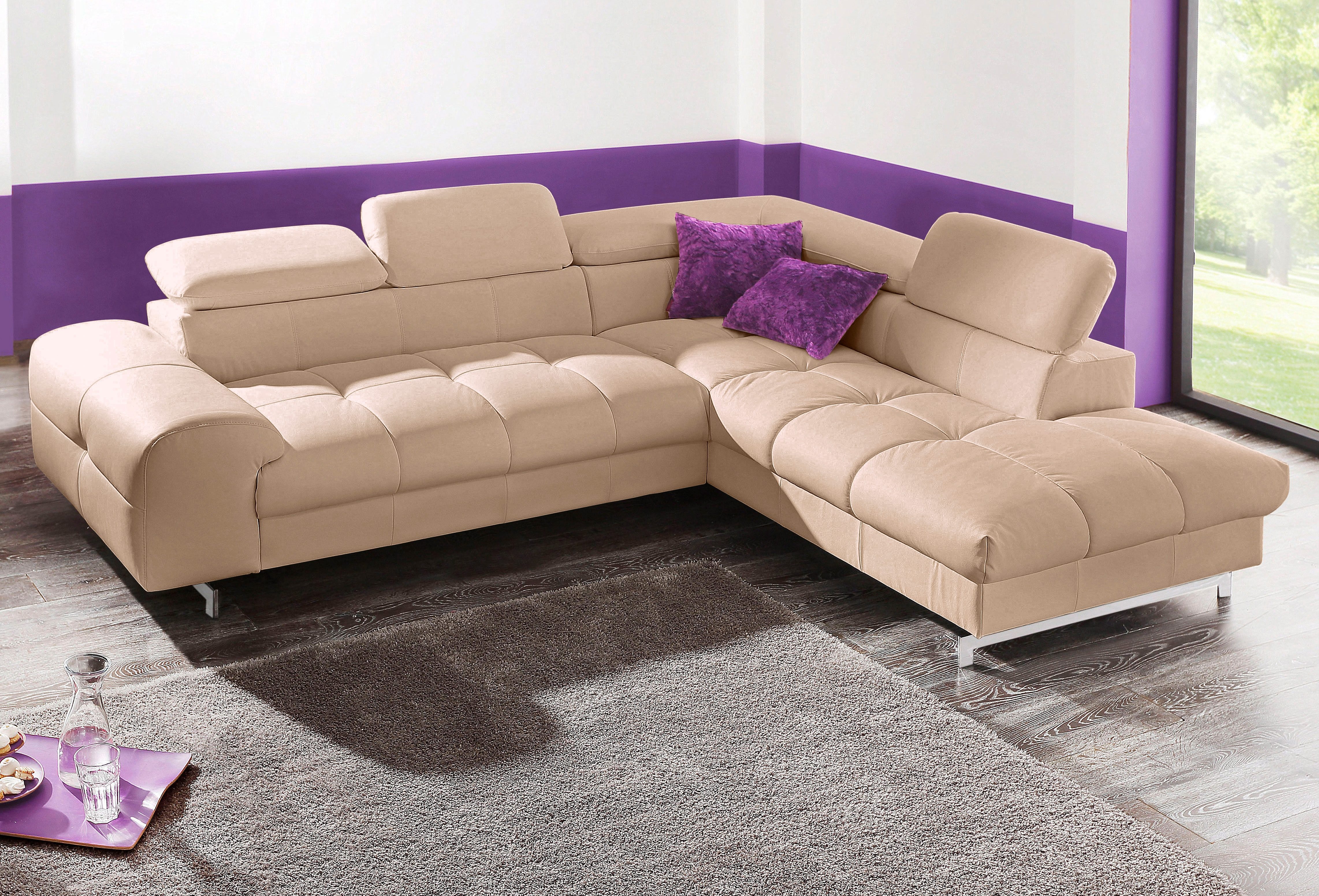 COTTA Ecksofa "Chef L-Form, B: 257cm, Leder, inkl. Kopfteilverstellung" optionale Schlaffunktion, moderne Metallkufen H 12cm, Wellenfederung