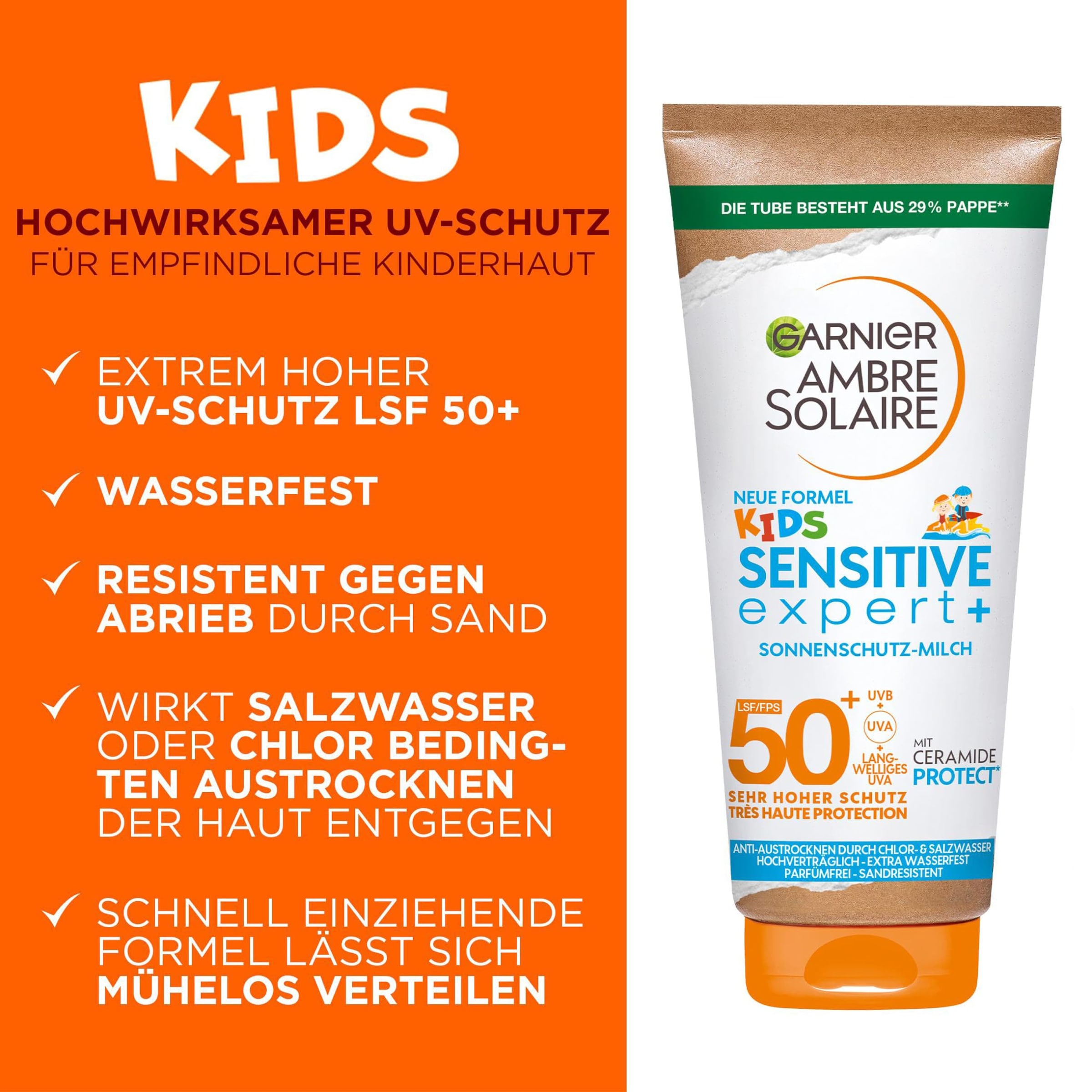 GARNIER Sonnenschutzmilch »AMBRE SOLAIRE KIDS SENSITIV EXPERT+ LSF50+« mit Lichtschutzfaktor
