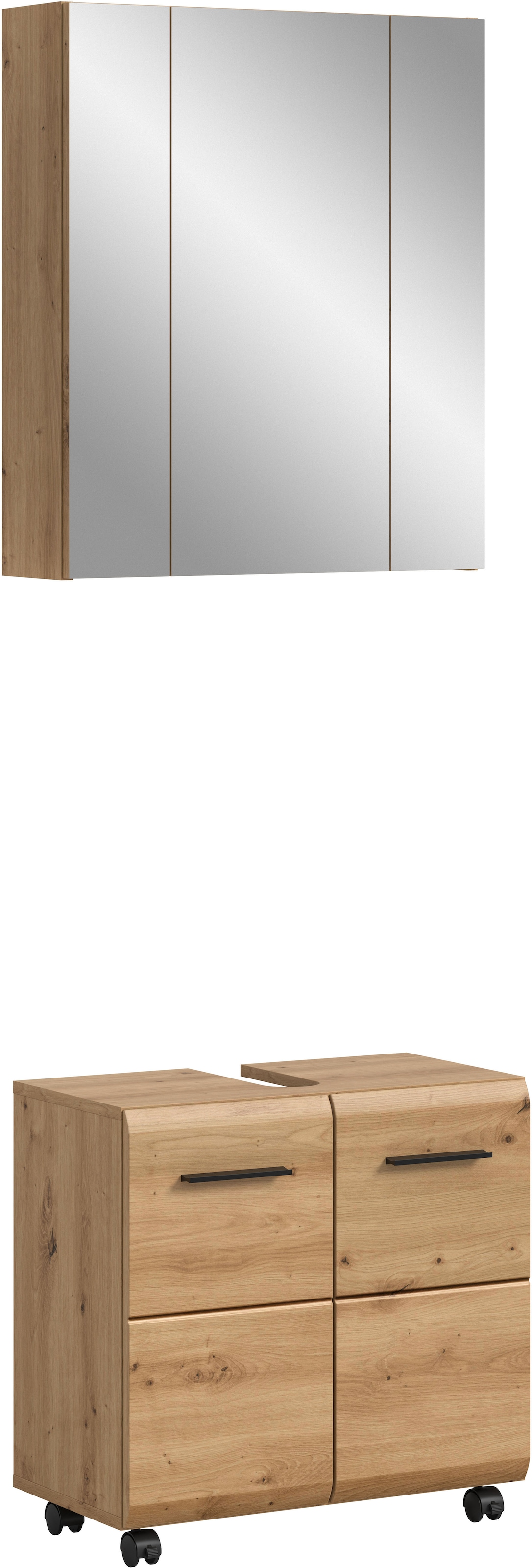 welltime Badmöbel-Set "FLORENZ, 2-tlg. Bad-Kombination, hochwertige MDF-Front" best. aus: 1 Spiegelschrank, 1 Waschbeckenunterschrank, 3 Stk. tlg.
