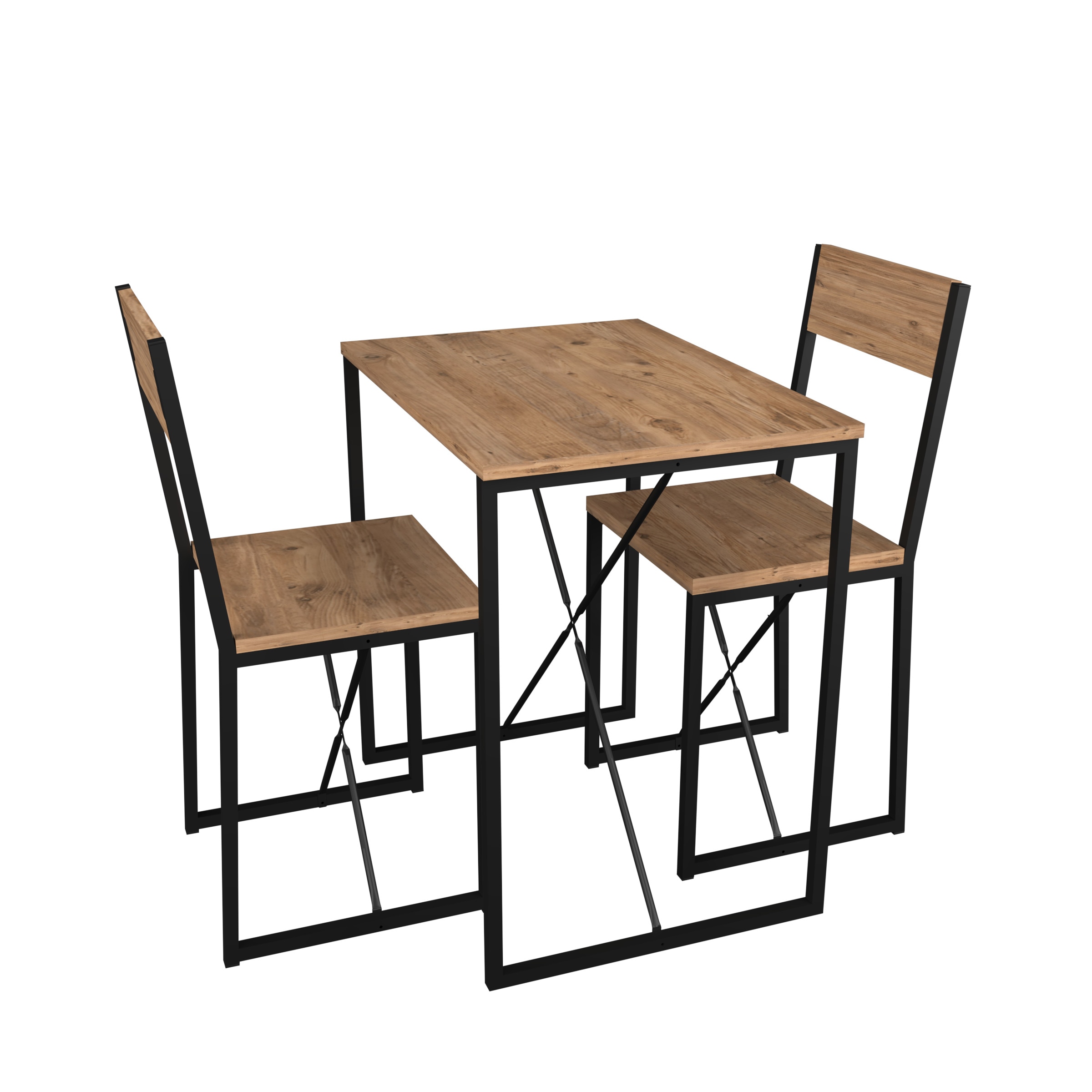 VCM Essgruppe »VCM 3-tlg. Holz Metall Essgruppe Küchentisch Esstisch Set Tischgruppe Tisch Stühle Insasi M« Insasi, 3 Stk. tlg.