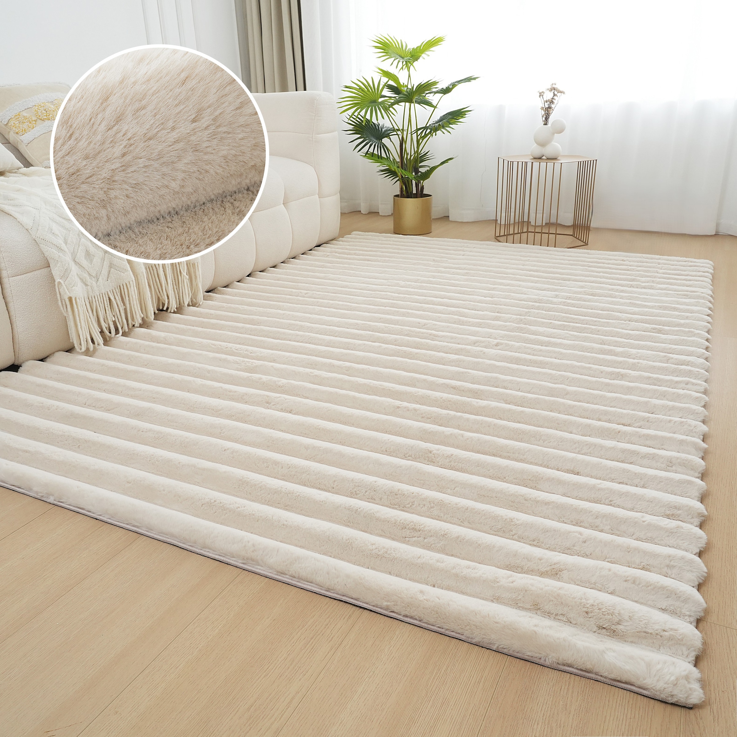 Teppich OTTO HOME "Melanie, Kunstfellteppich, besonders weich, Hoch-Tief-Effekt" Gr. 1, beige (natur), B:60cm H:28mm L:90cm, Kunstfaser, Teppiche, Teppich, Kaninchenfell Optik, Wohnzimmer, Schlafzimmer, auch als Läufer