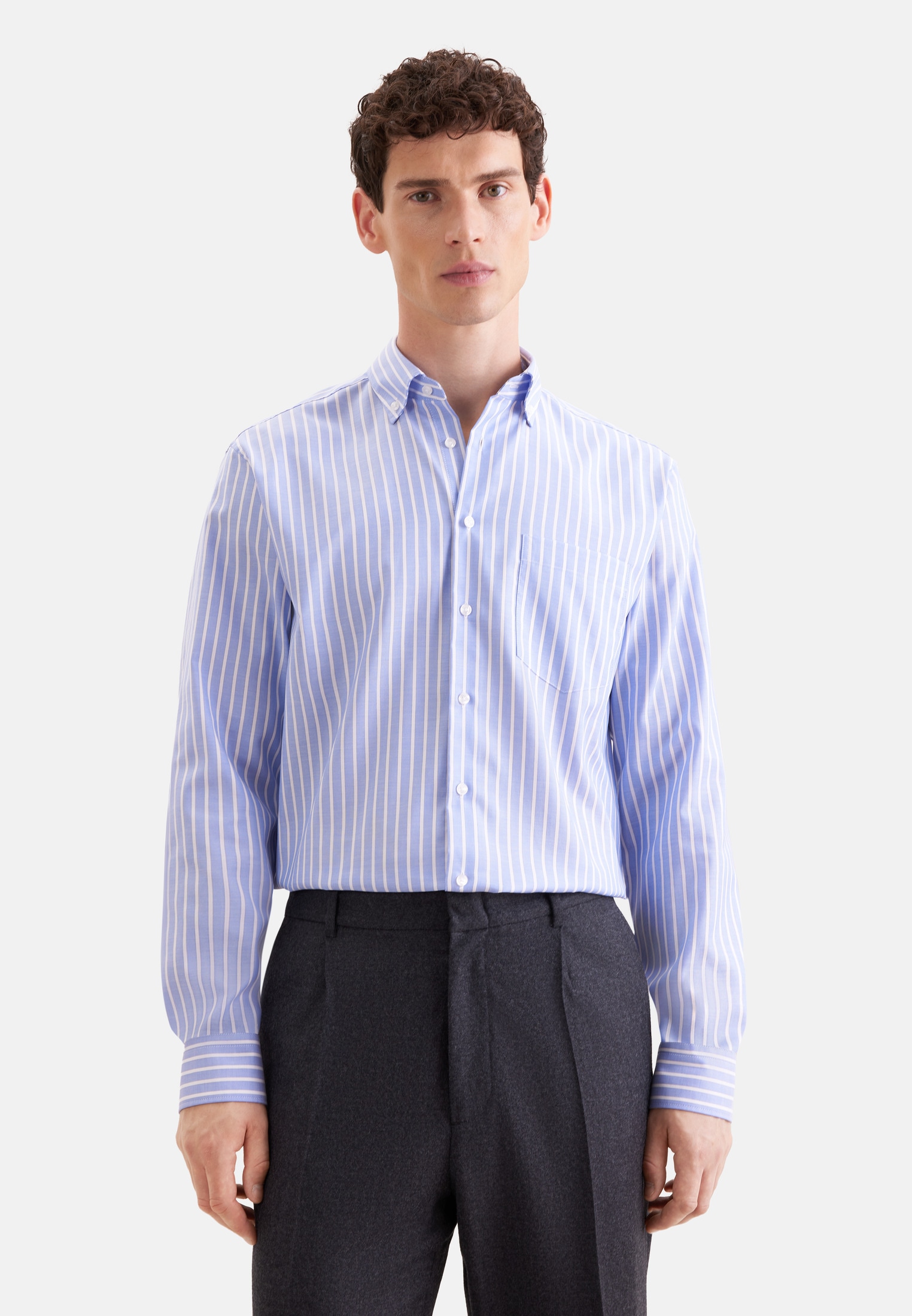 seidensticker Businesshemd "Schwarze Rose" Regular 1/1 Button-Down-Kragen Gestreift