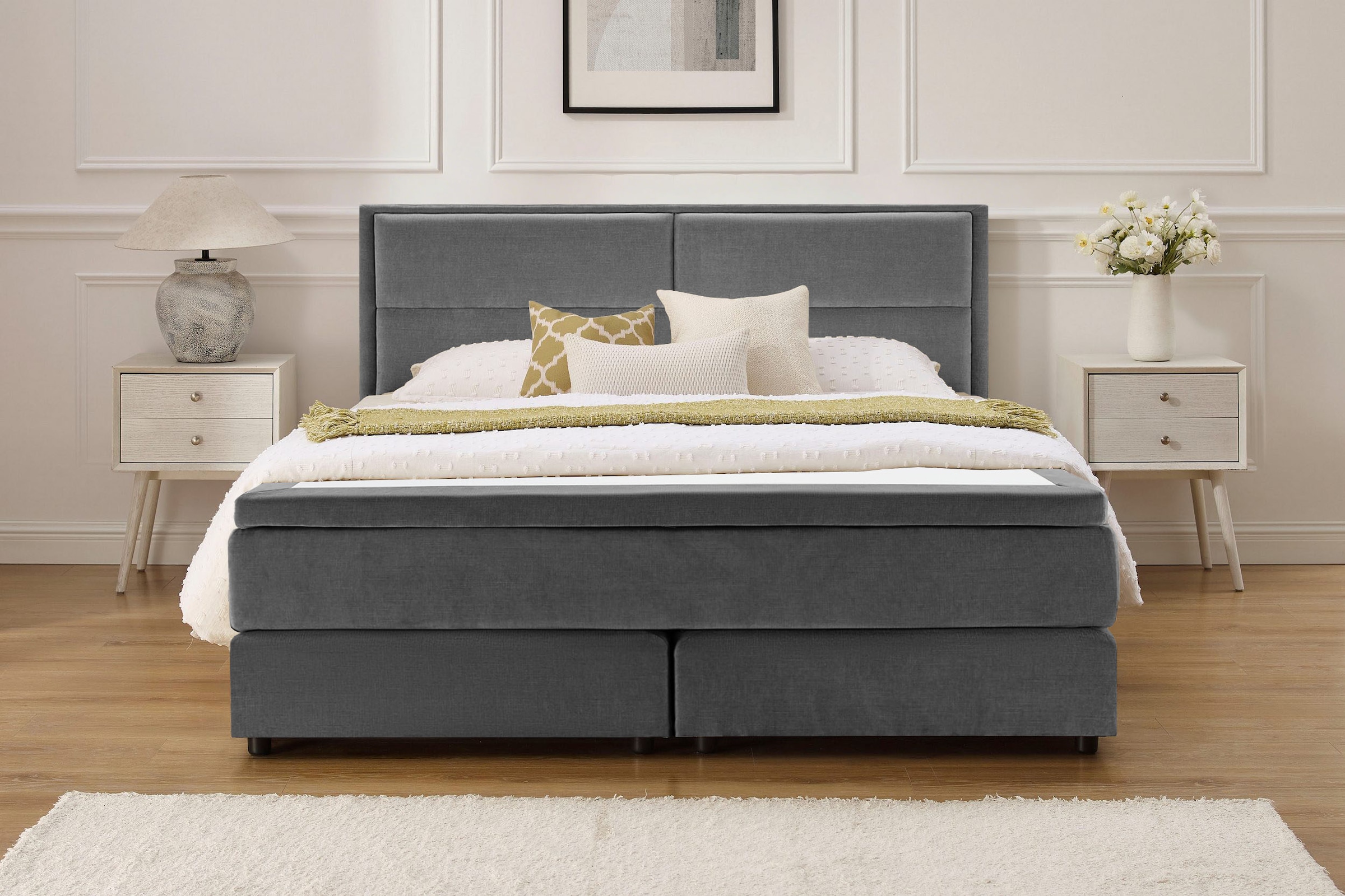 OTTO home Boxspringbett »VIVIANNE, Polsterbett mit 7-Zonen-Taschenfederkernmatratze H3« erhältlich in den Farben anthrazit und beige