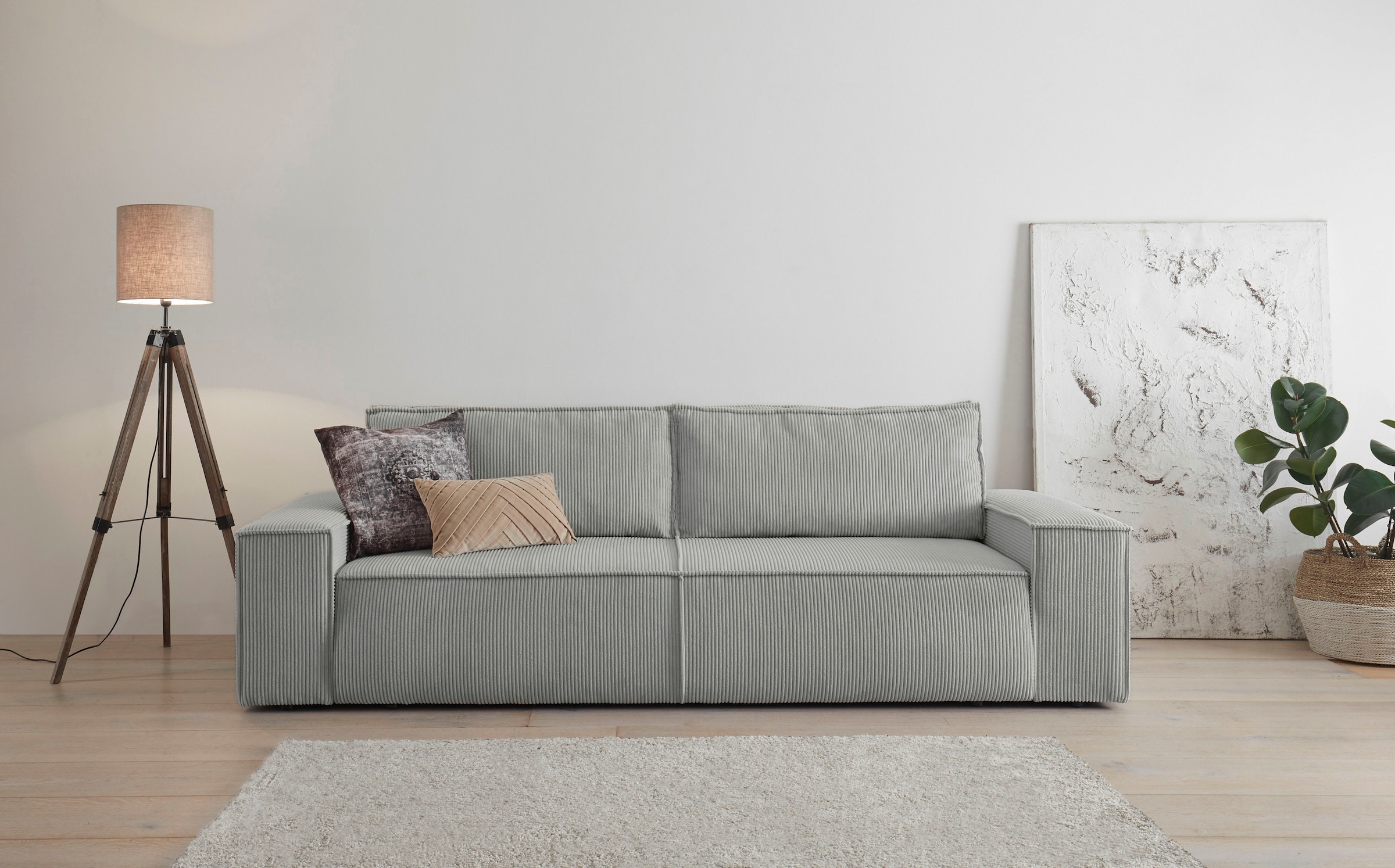 OTTO home 3-Sitzer "SHERWOOD Cord Schlafsofa (257cm)" Schlaffunktion mit Bettkasten (ca. 136/200cm)