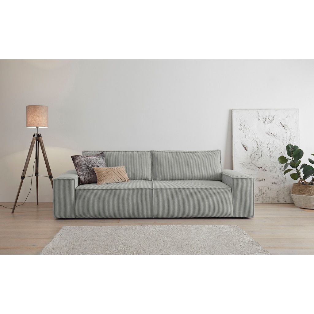 Home affaire 3-Sitzer »SHERWOOD Schlafsofa (257cm) Cord, Samtvelours, Vintage-Lederoptik«, Schlaffunktion mit Bettkasten (ca. 136/200cm)