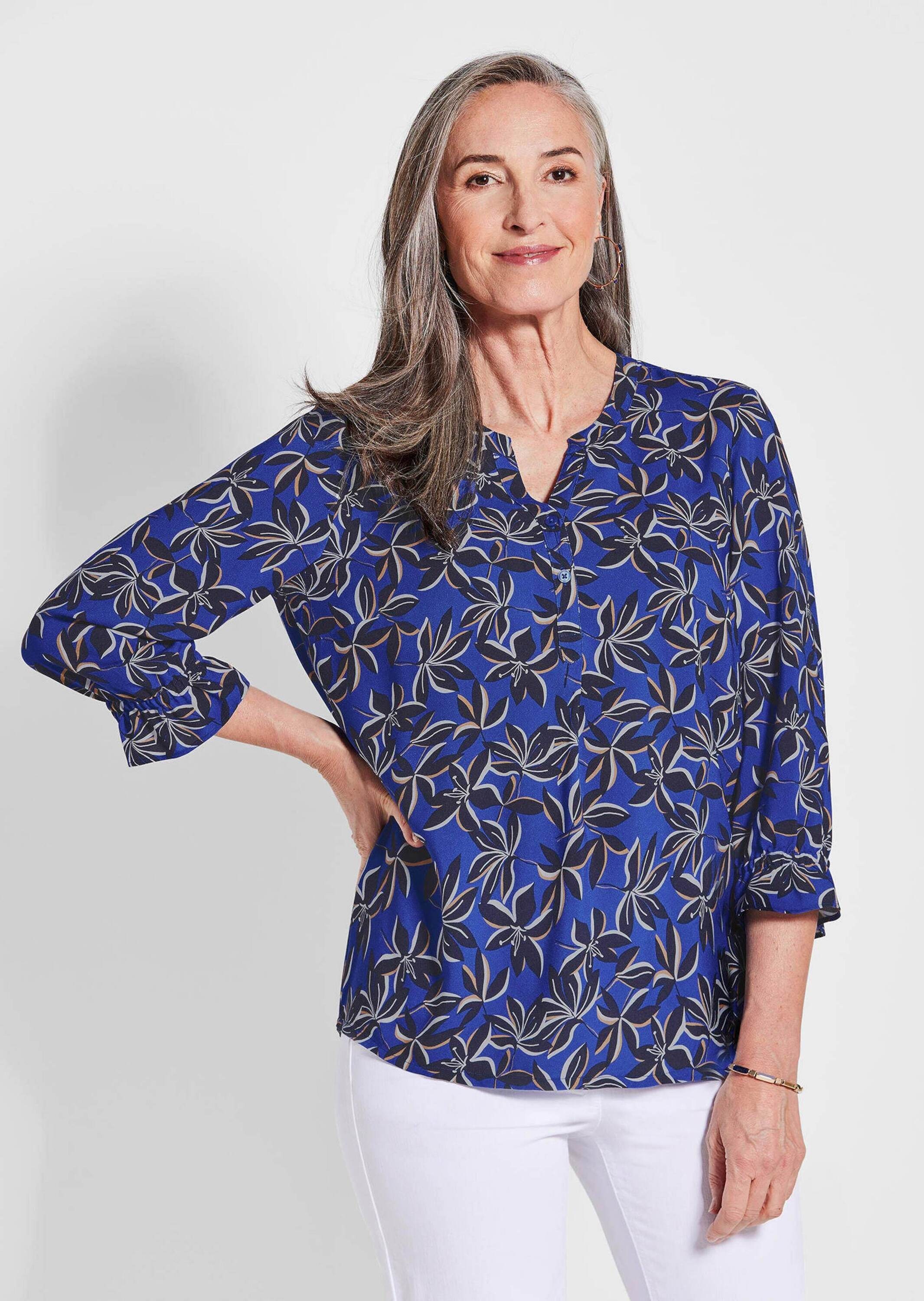GOLDNER Schlupfbluse "Kurzgröße Elegante Printbluse mit Rundhalsausschnitt" günstig online kaufen
