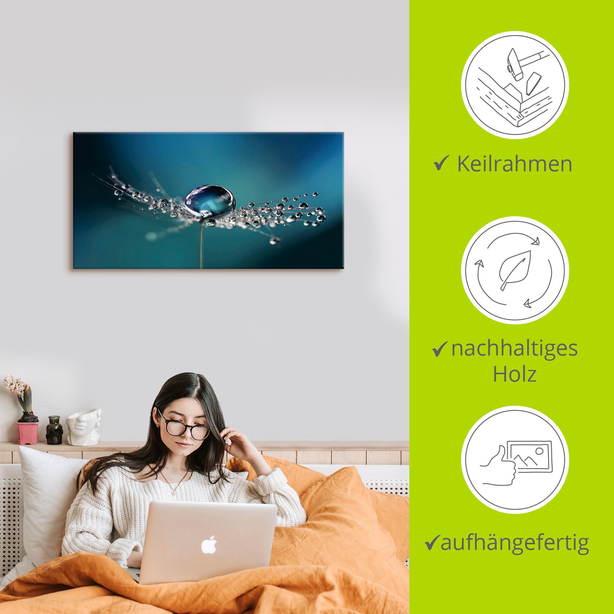 Artland Wandbild »Pusteblume Tautropfen blau«, Blumenbilder, (1 St.), als Alubild, Outdoorbild, Leinwandbild in verschied. Größen