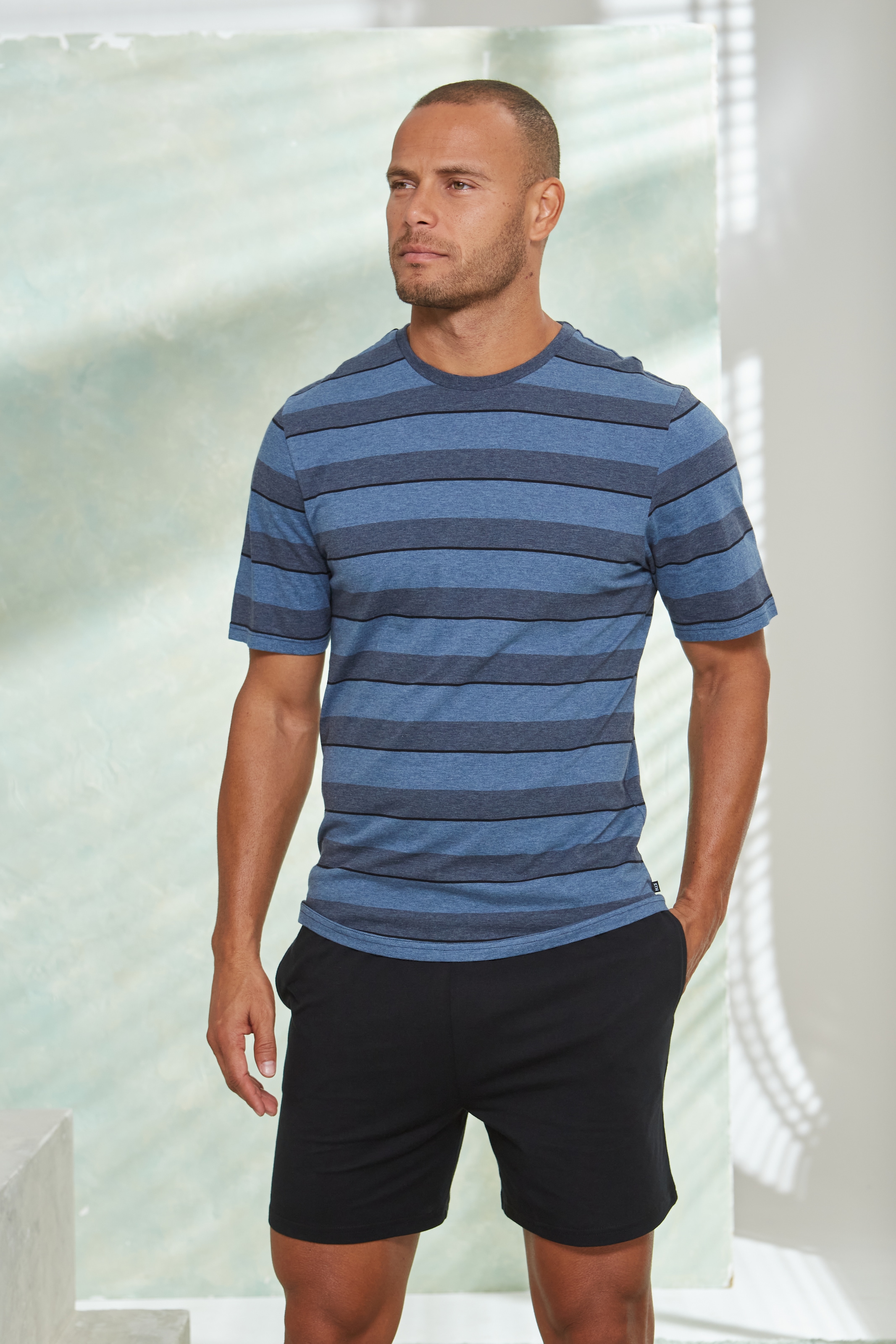 H.I.S Pyjama 1 Stück, 2 tlg. Schlafanzug mit aufwendig gestreiftem Oberteil günstig online kaufen