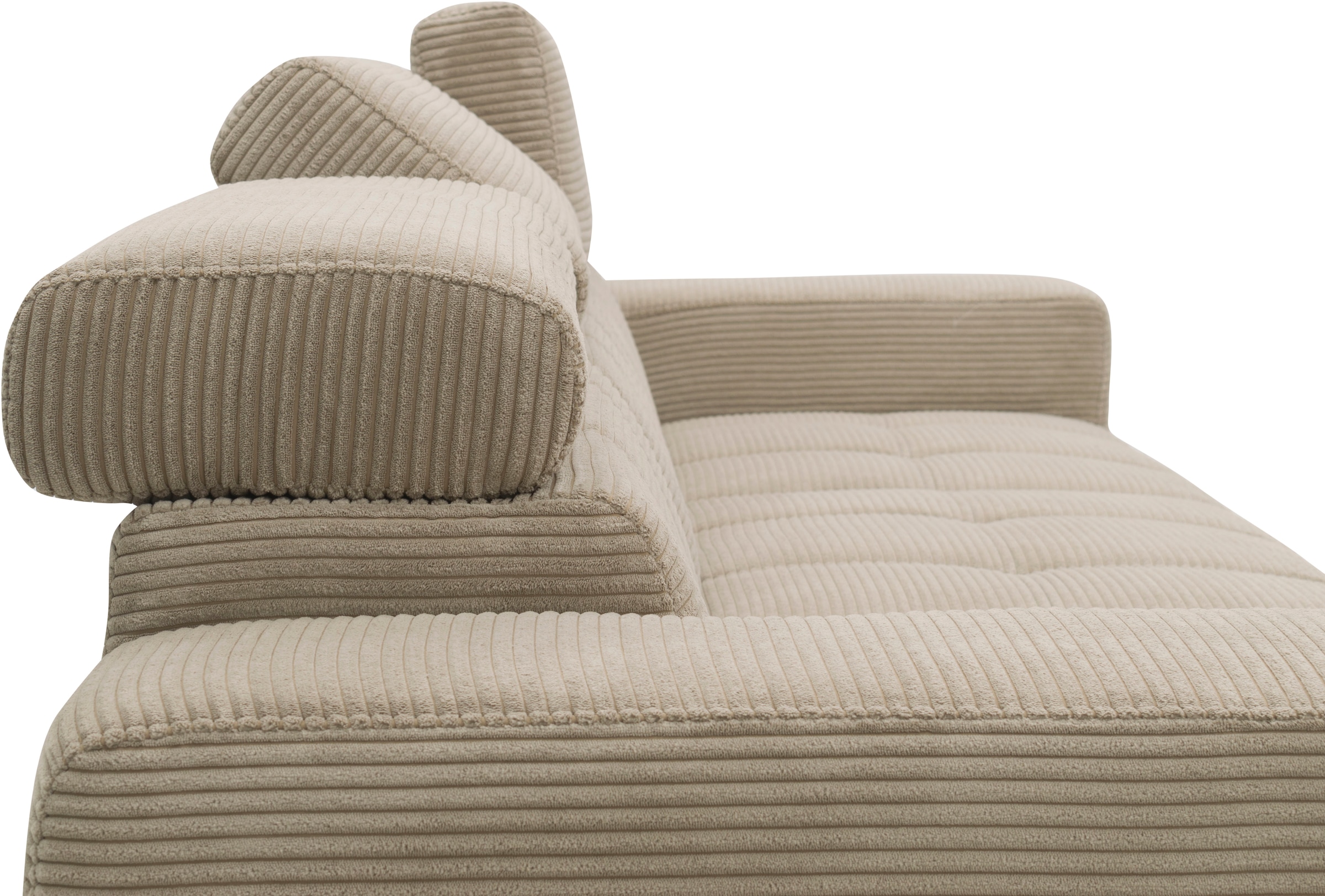DOMO collection Ecksofa »Trento L-Form, mit Kufenfuß oder Einzelfuß«, wahlweise mit Kopfteilverstellung, Recamiere links/rechts bestellbar