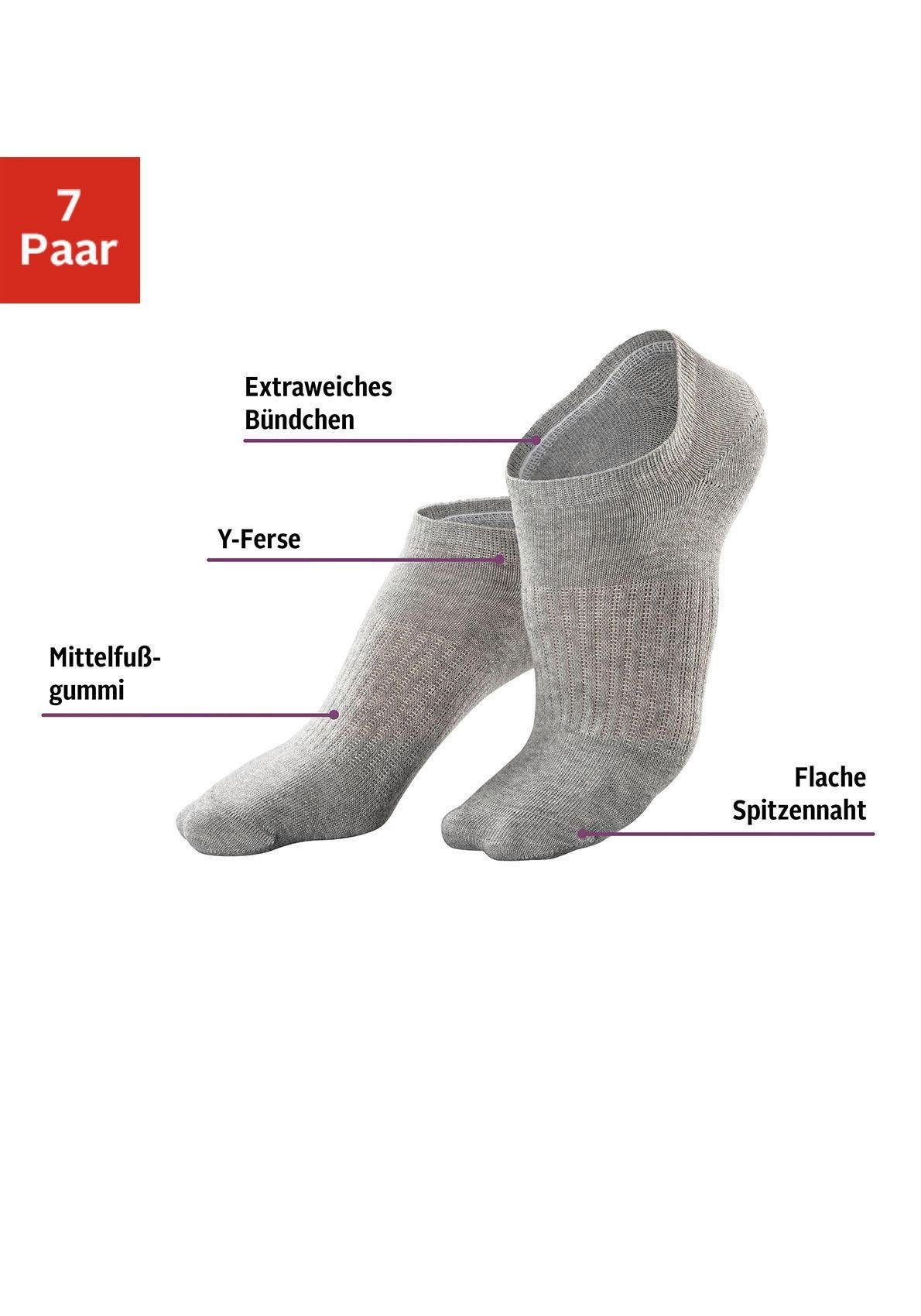 LASCANA ACTIVE Sneakersocken "Kurze, Niedrige Socken aus Baumwolle für Sneaker, ohne Frottee" Packung, 7 Stk. tlg. mit Mittelfußgummi