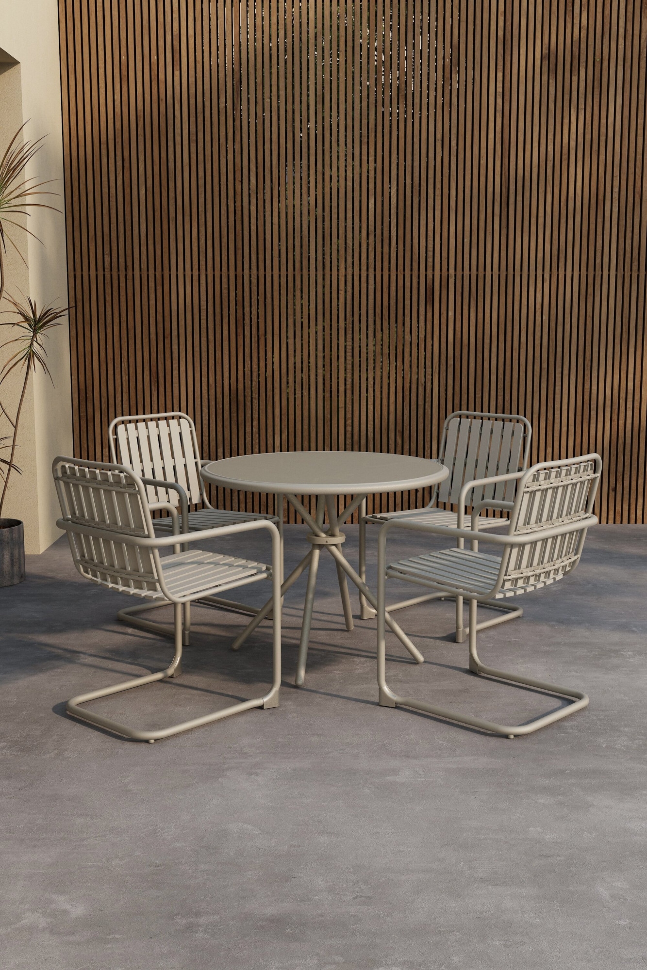 Venture Home Garten-Essgruppe »Chios, runde Essgruppe für 4 Personen, Aluminium + Sicherheitsglas« Outdoorset, beige, wetterfest, transparente Tischplatte, modern