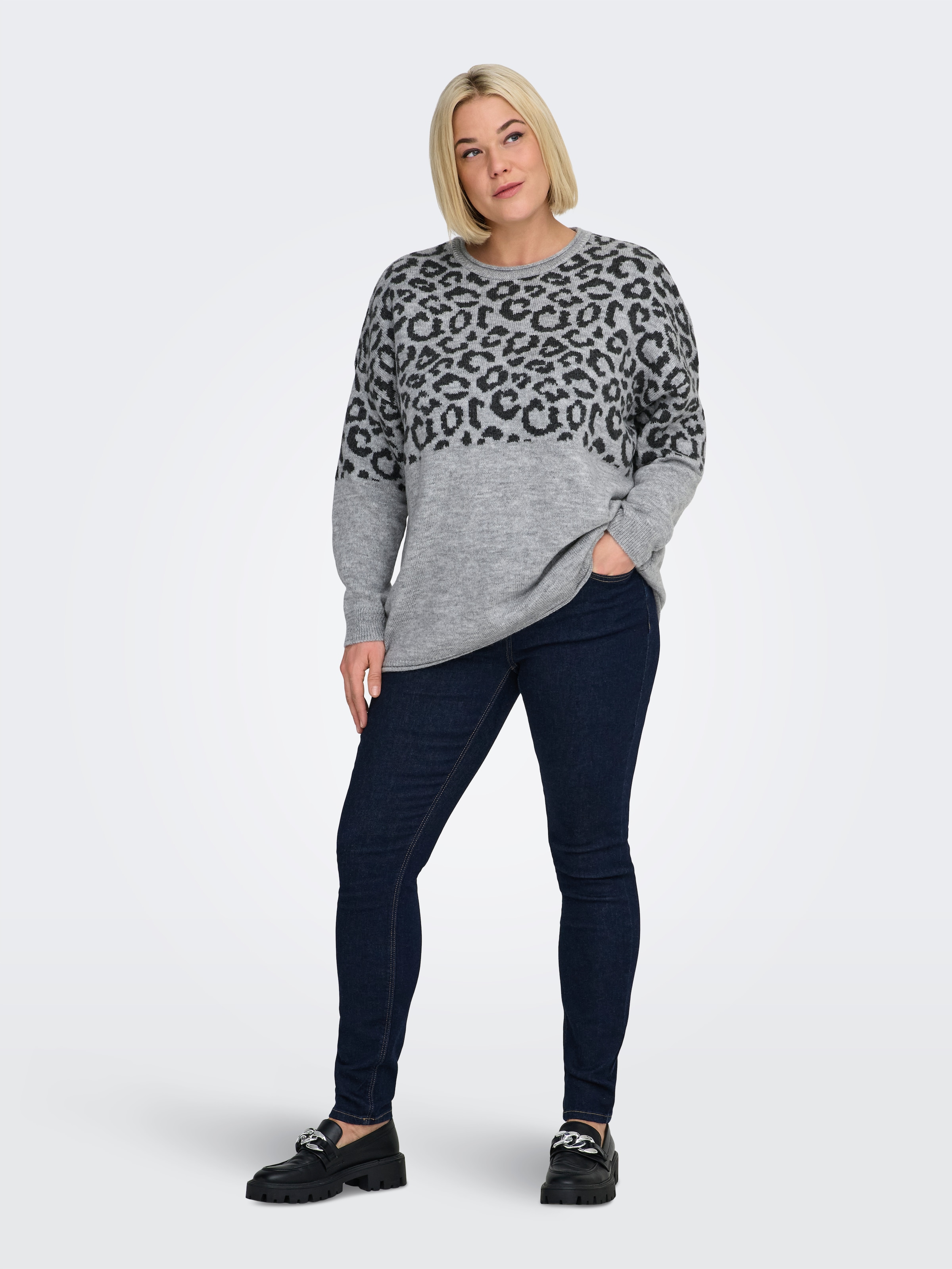 ONLY CARMAKOMA Rundhalspullover »CARJADE ZEBRA L/S O-NECK KNT«