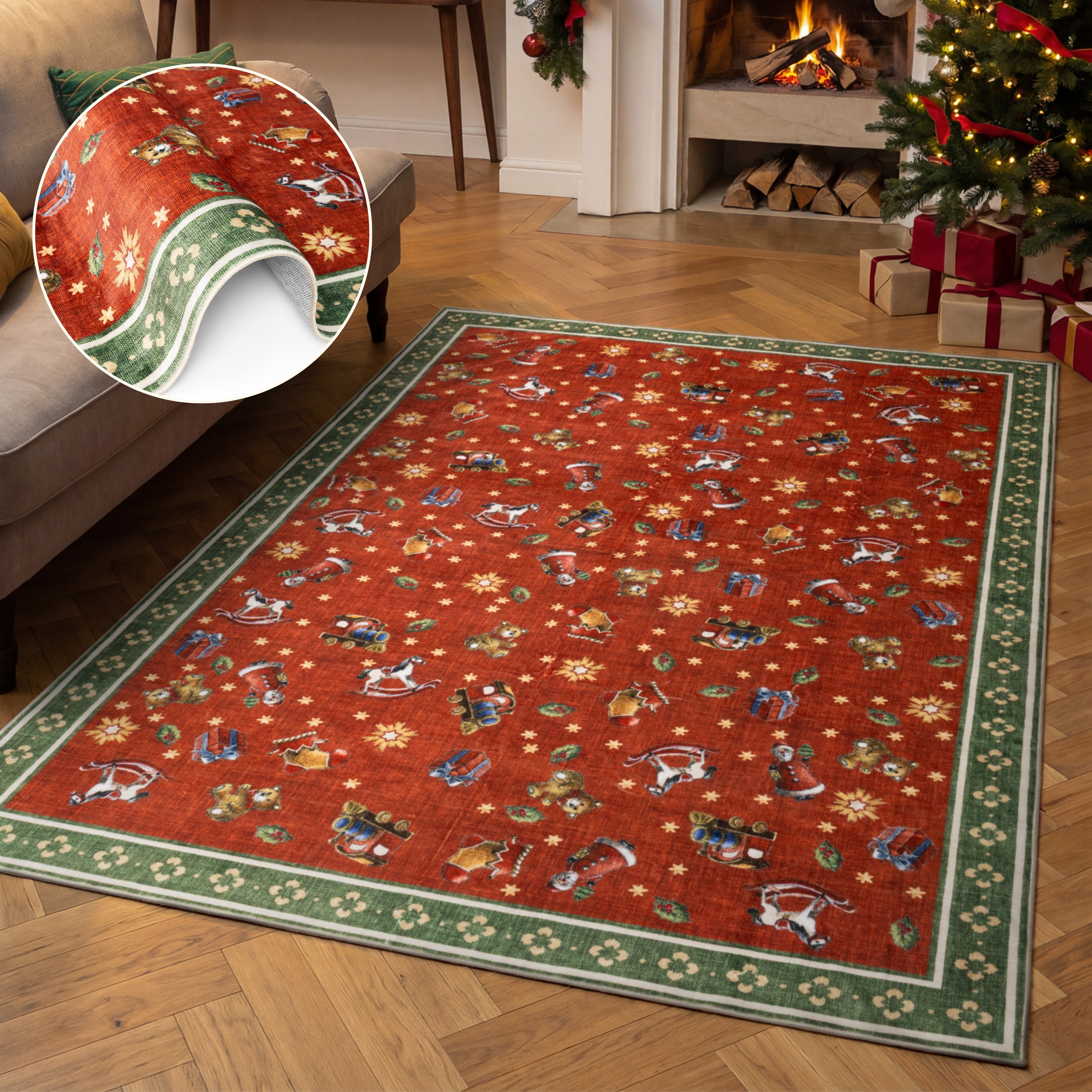 Villeroy & Boch Teppich "Toys Delight Nostalgic Noel" rechteckig 3 mm Höhe Weihnachten, Toys Delight, Wohnzimmer, Waschbar, Baumrock, Christmas