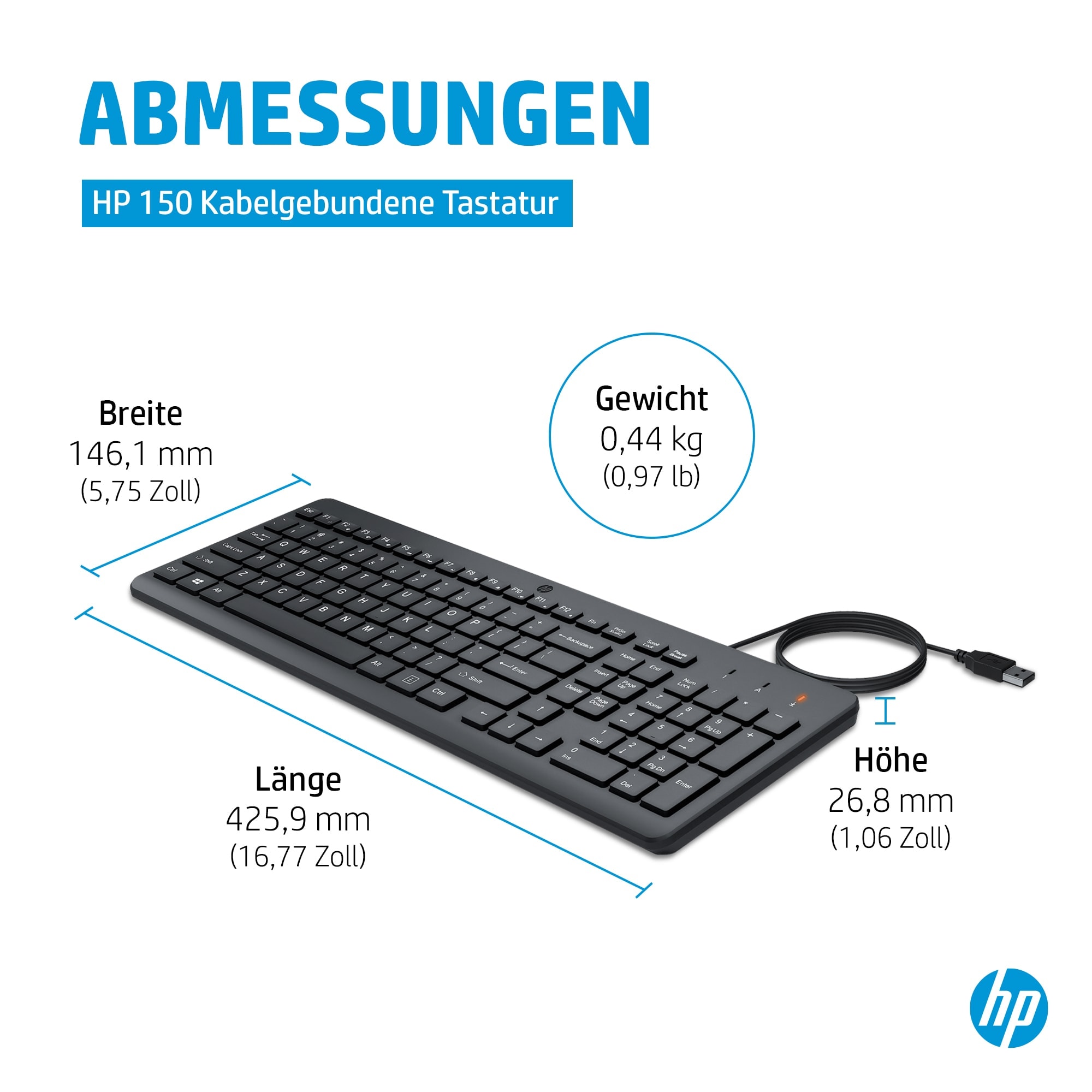 HP PC-Tastatur »150« (Fn-Tasten | Multimedia-Tasten | Ziffernblock)