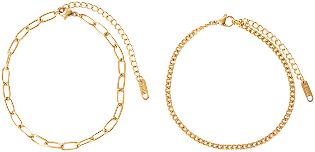 FIRETTI Damen Fußketten Set "Schmuck Geschenk Körperschmuck", Edelstahl, gold, Edelstahl, Fußketten