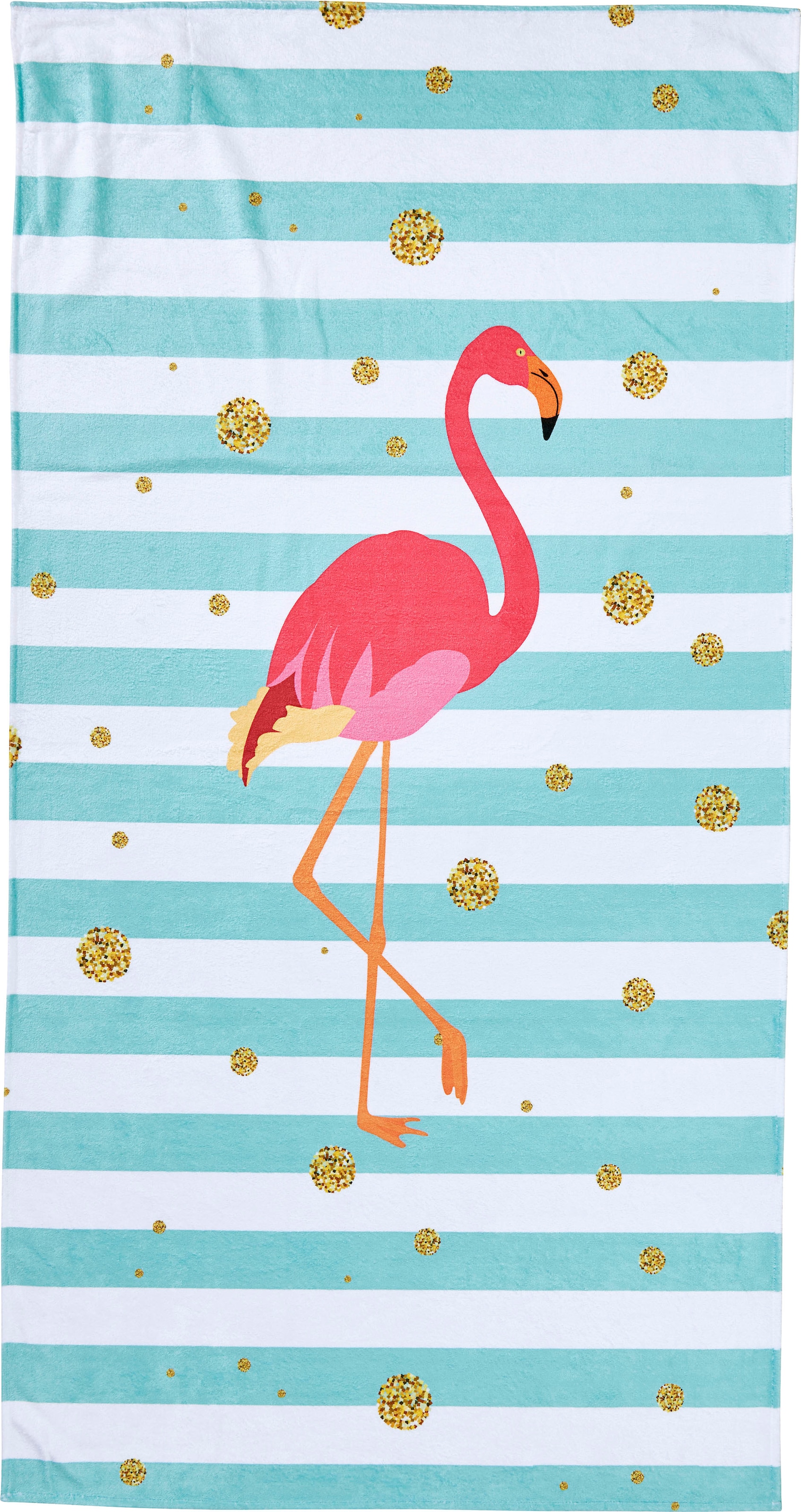 done.® Strandtuch »Flamingo«, (1 -Tasche für Motiv, | BAUR St.), Wertgegenstände mit Reisverschluss Rechnung & auf gestreift