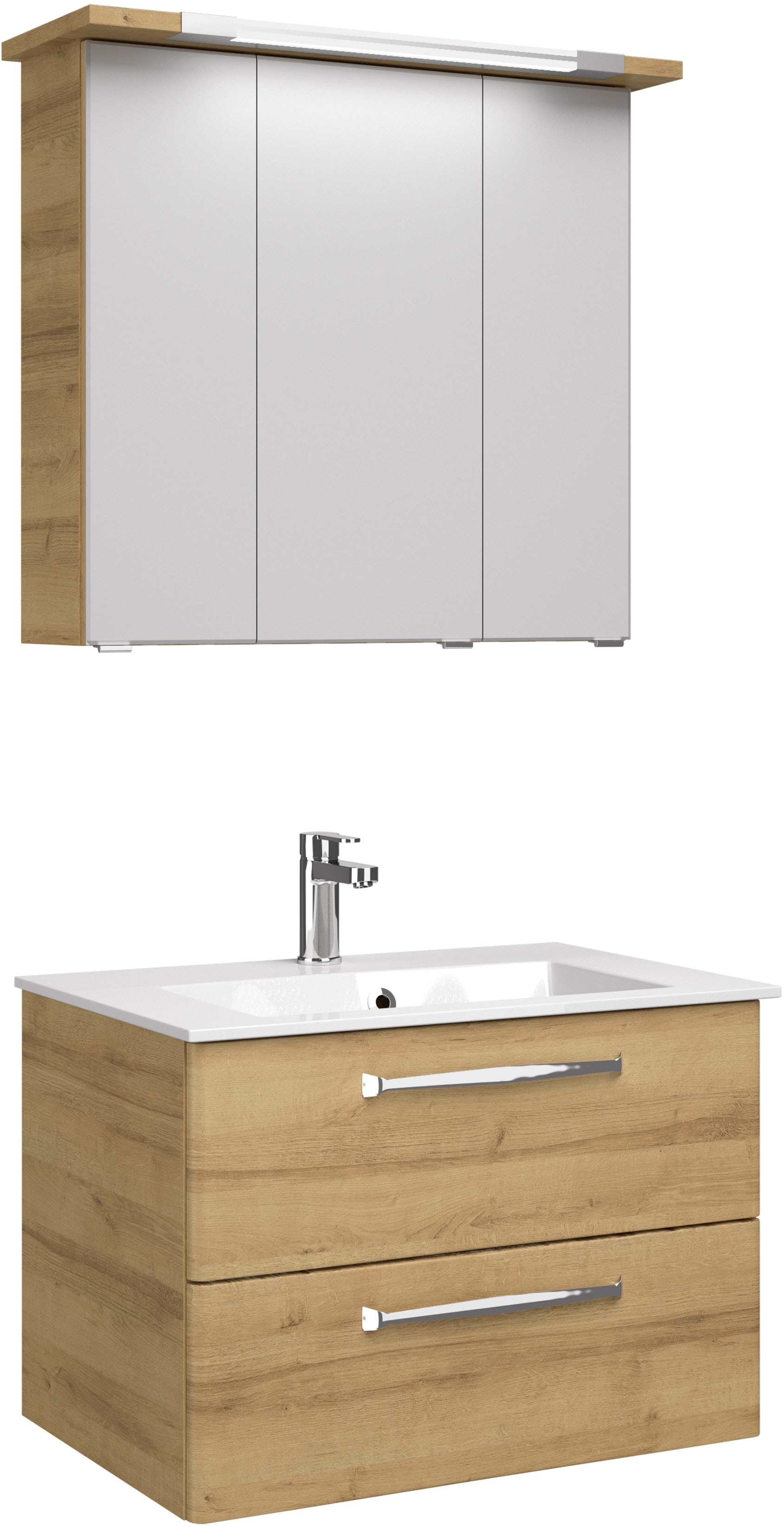 Saphir "Trentino 2-tlg. Mineralmarmor-Waschtisch,Spiegelschrank mit LED-Profil" 3 Stk. tlg.