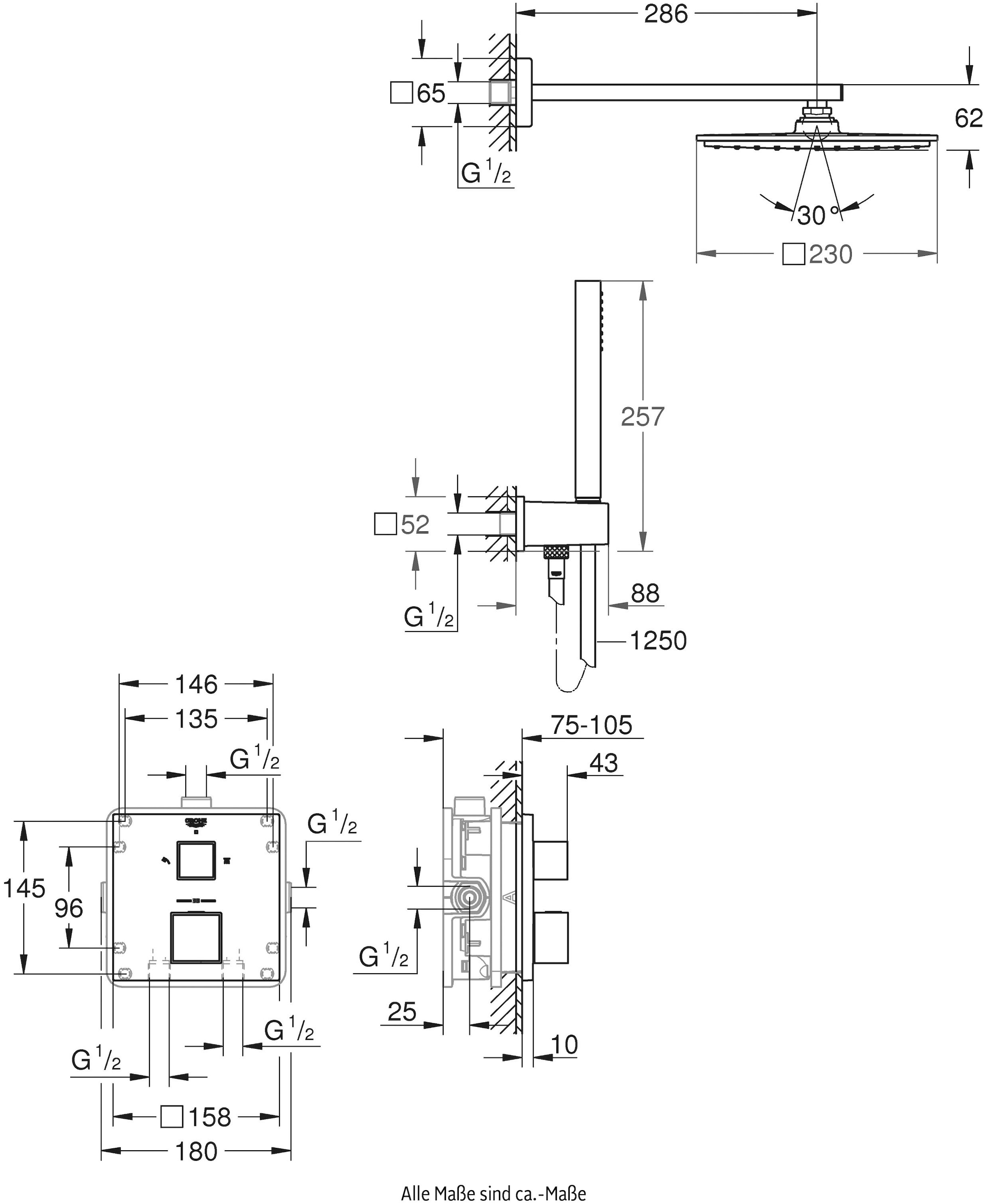 Grohe Duschsystem »Grohtherm Cube«, (Packung), mit langlebieger und scheinender Oberfläche