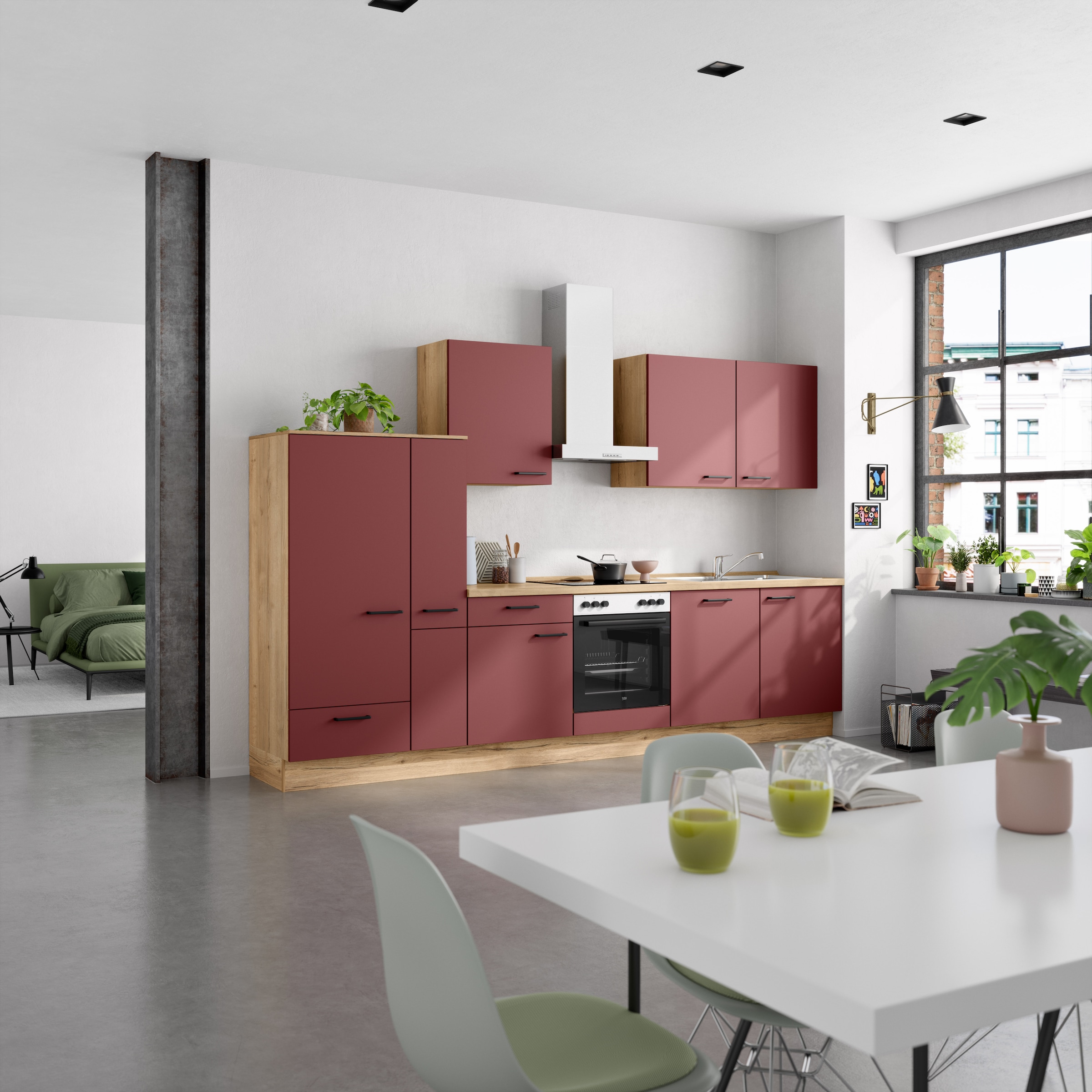 nobilia® Küchenzeile »"Easytouch I"« vormontiert,  Ausrichtung wählbar, Breite 330 cm, wahlw. mit E-Geräten