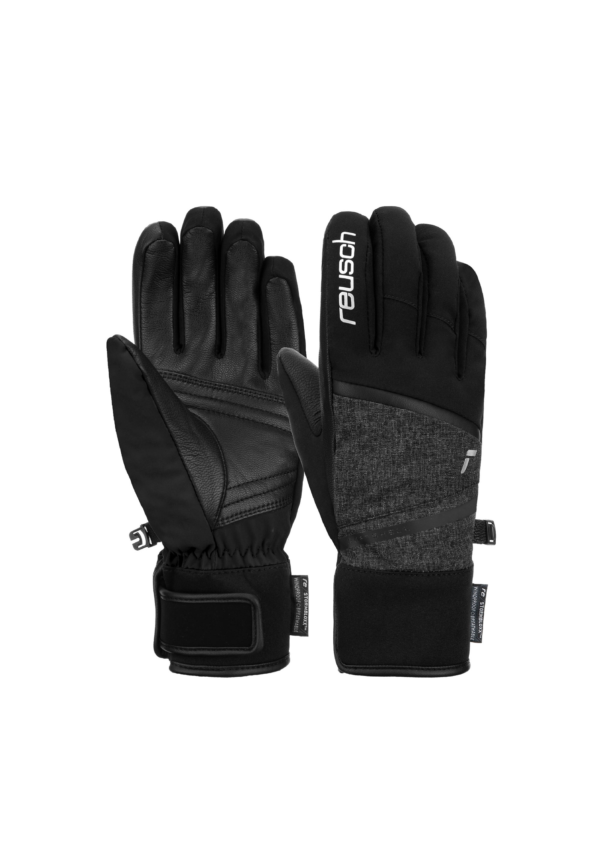 Skihandschuhe REUSCH "Tessa STORMBLOXX™", Damen, Gr. 7.5, grau (grau, schwarz), 65% Polyester, 30% Ziegenleder, 5% Elasthan, mehrfarbig, Handschuhe, aus wasserdichtem und atmungsaktivem Material
