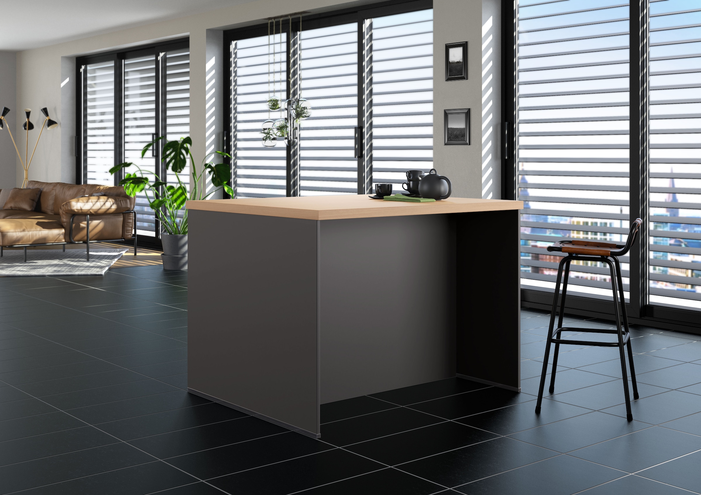 IMPULS KÜCHEN Kücheninsel »Kopenhagen, flexibel stellbar, Schubkästen mit Soft-Close« Set,  vormontiert, mit integriertem Sitzplatz auf einer Seite, Breite 123 cm