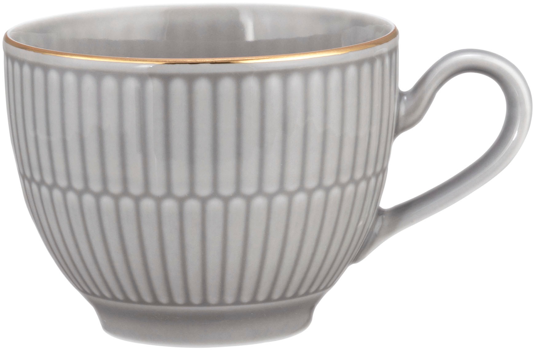 Tasse SELTMANN WEIDEN "Amina", grau, weiß, gold, B:8,8cm H:6,7cm Ø:11,5cm, Porzellan, Trinkgefäße, Tasse, Kaffeetasse aus Porzellan mit Relief und edler Goldumrandung