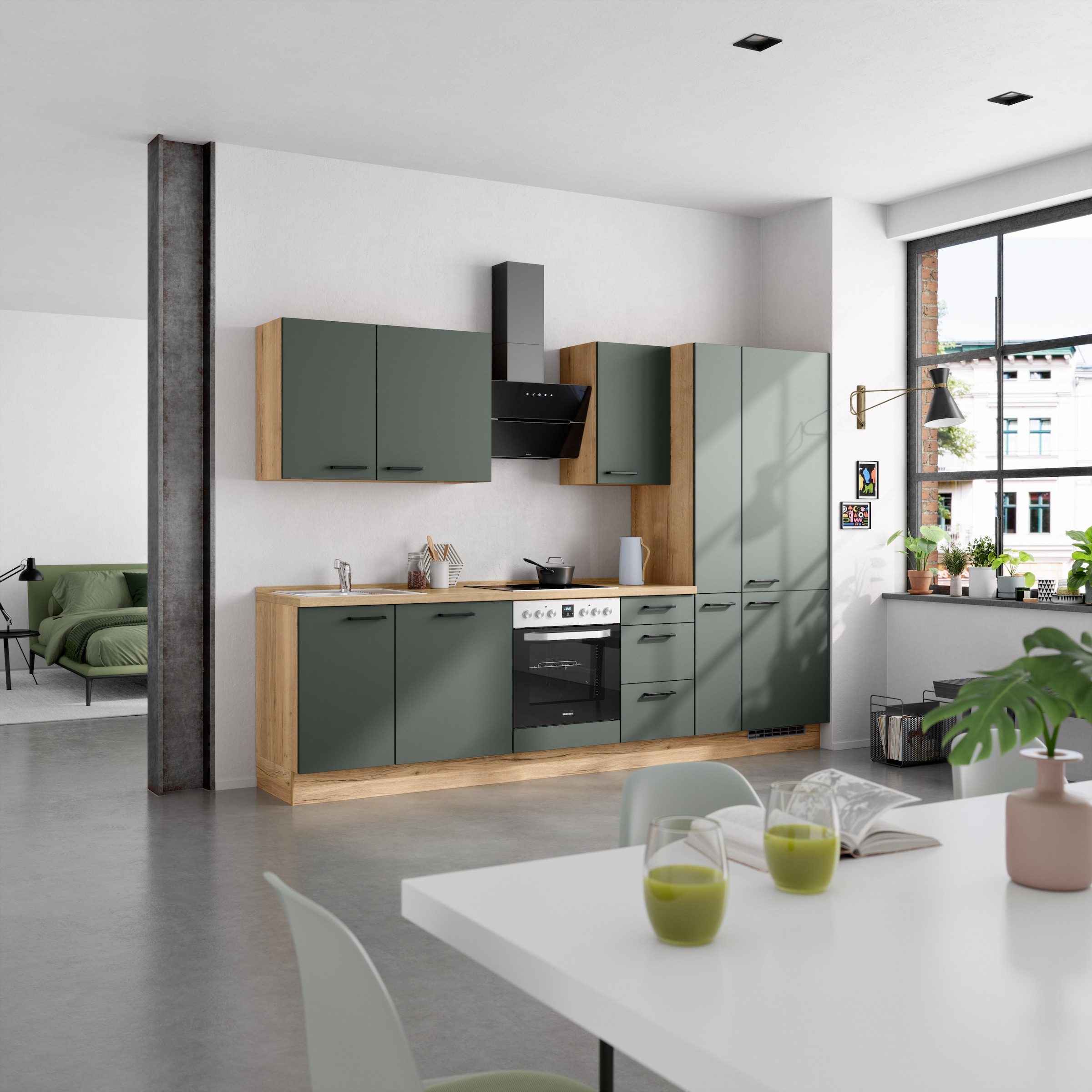 nobilia® Küchenzeile »"Easytouch II"« vormontiert, Ausrichtung wählbar, Breite 300 cm, wahlw. mit E-Geräten