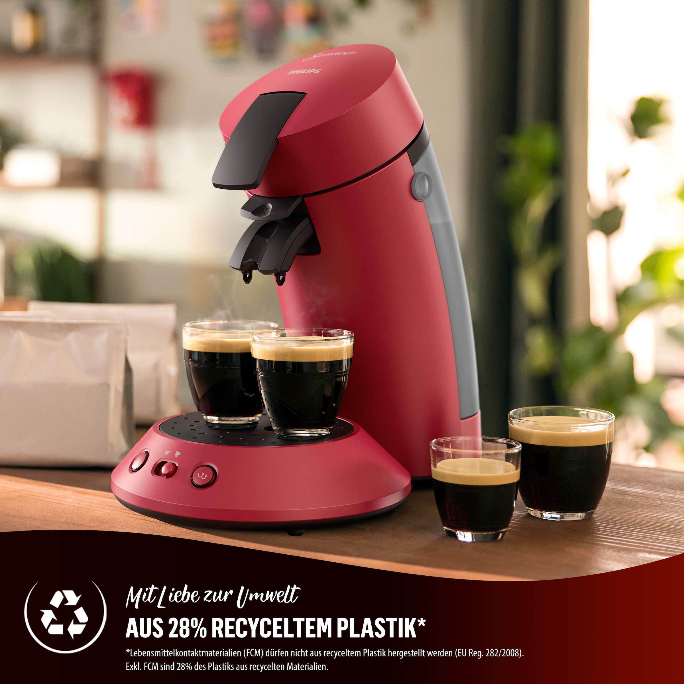 Philips Senseo Kaffeepadmaschine »Original Plus CSA210/90, mit zwei Kaffee-Einstellungen«, aus 28% rec. Plastik, inkl. Gratis-Zugabe (Wert 5 € UVP)