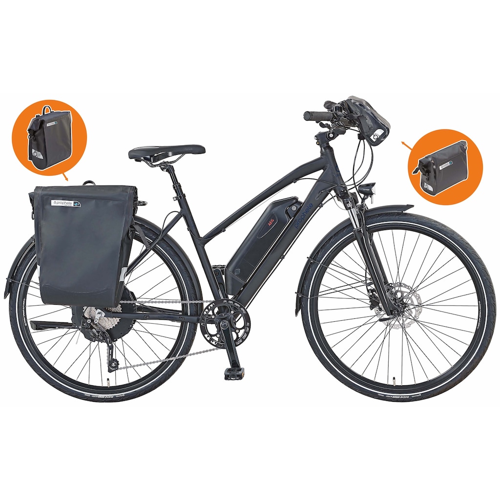 Prophete E-Bike »Entdecker e2000«, 10 Gang, Shimano, Deore, Heckmotor 250 W, (mit Lenkertasche-mit Seitentasche)