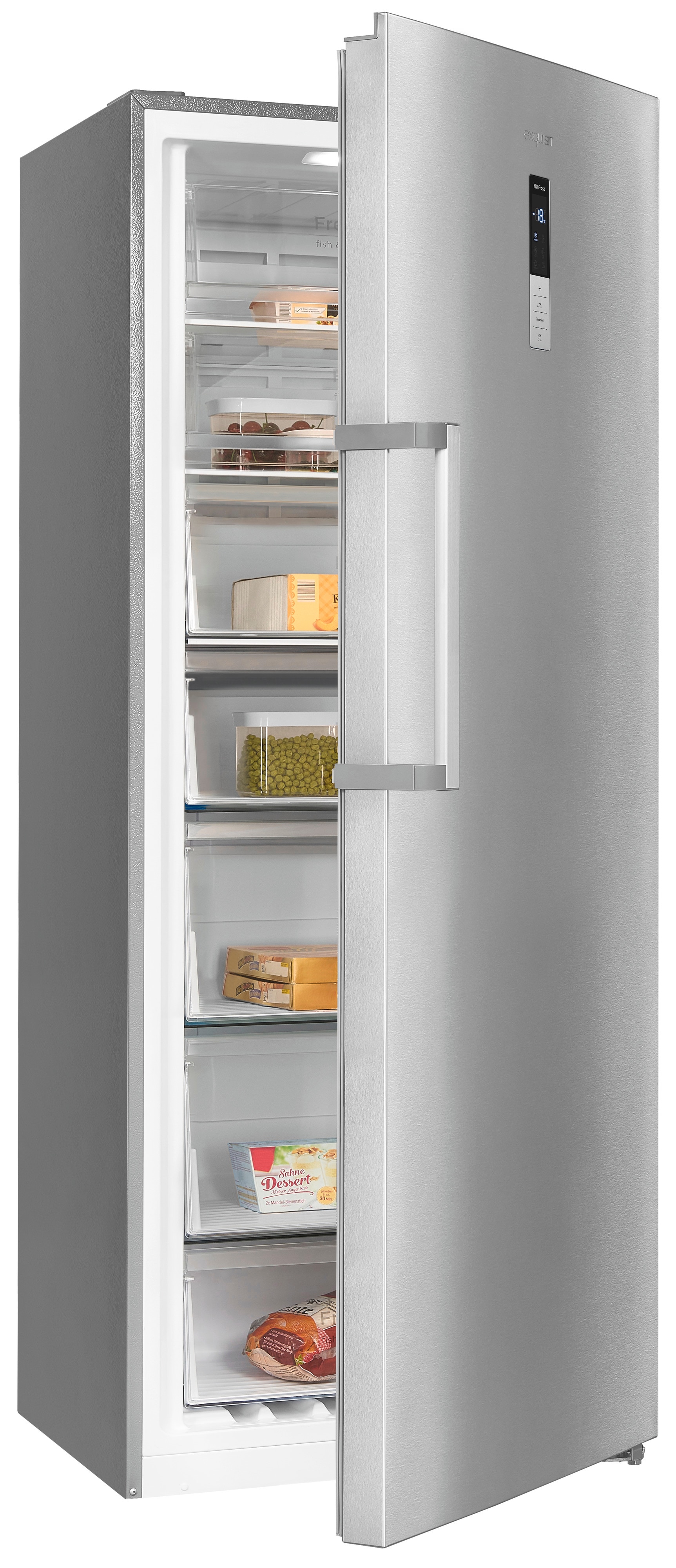 exquisit "GS380-NF-H-050D inoxlook" 185,5 cm hoch 71 cm breit Türanschlag wechselbar