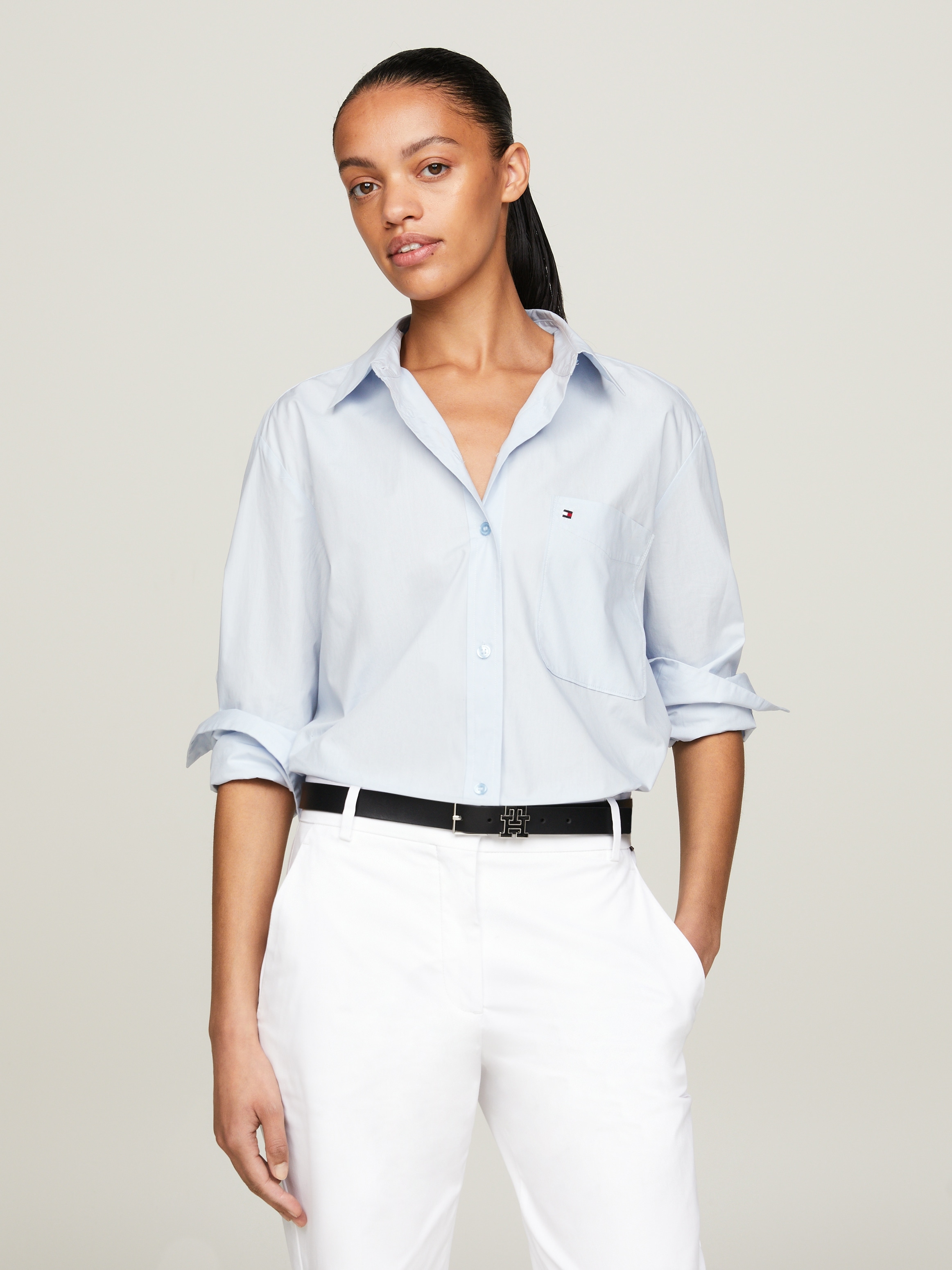 Tommy Hilfiger Hemdbluse "SOLID COTTON EASY FIT SHIRT", mit Brusttasche