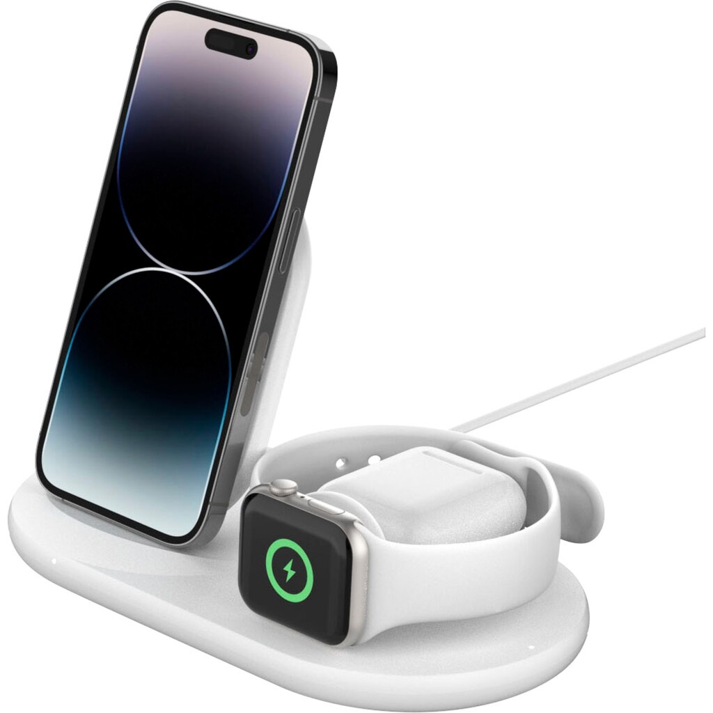 Belkin Wireless Charger »Belkin drahtloses 3-in-1 Ladegerät für iPhone, Apple Watch und AirPods«, (kompatibel für fast alle Apple iPhone, Apple Watch und AirPods)