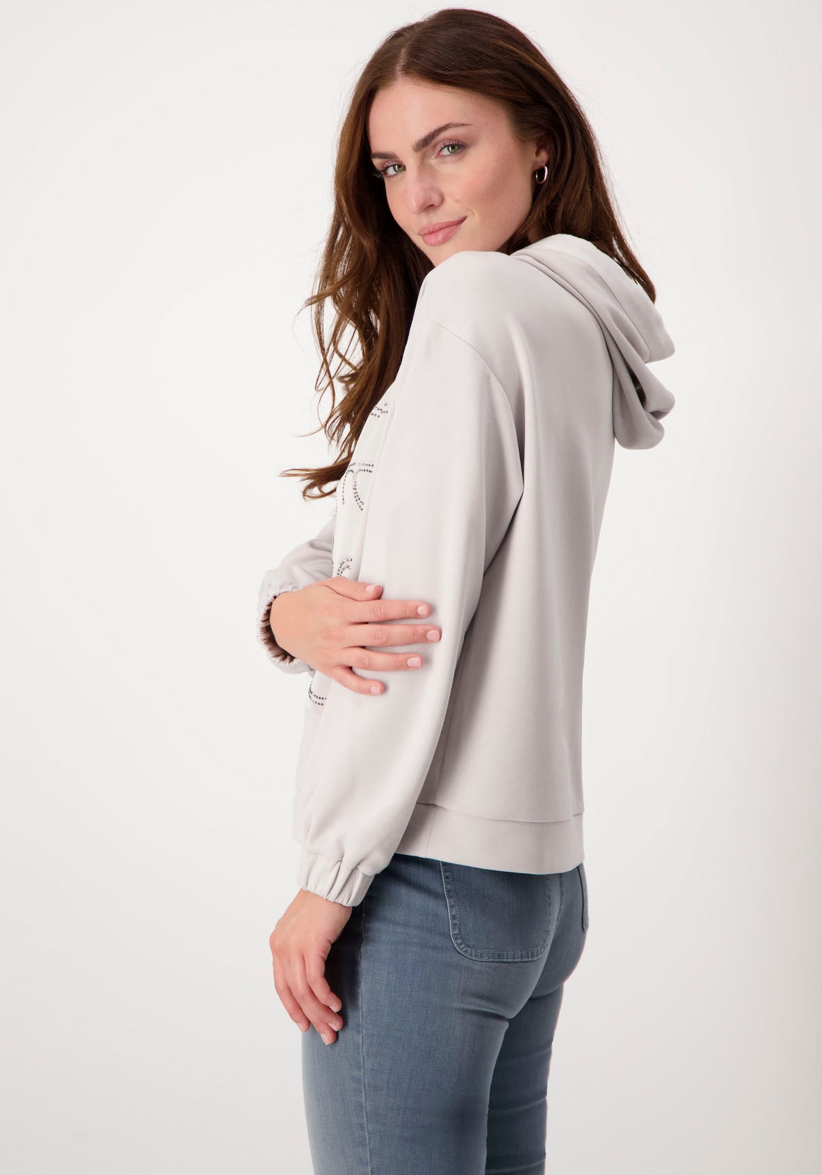 Monari »Sweatshirt + BAUR | Satindruck bestellen Kapuzensweatshirt Schmuck«