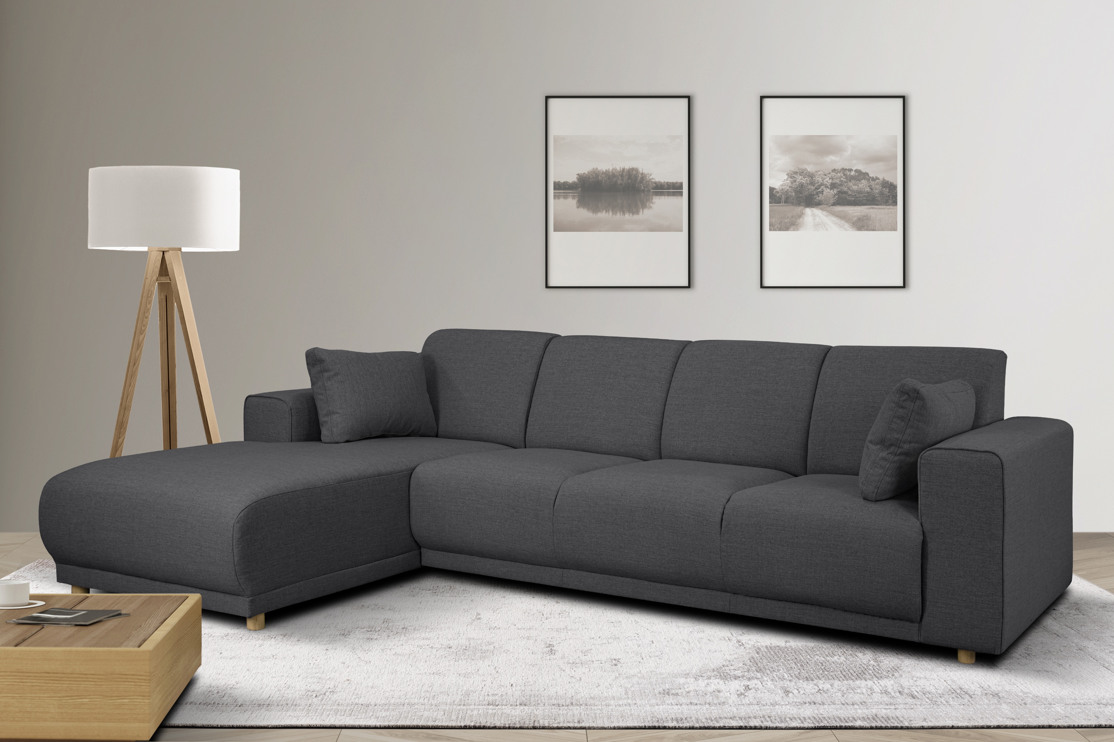 OTTO home Ecksofa "LEMPS wahlweise Recamiere links oder rechts L-Form" incl. Zierkissen, Stellmaße 297x162 cm