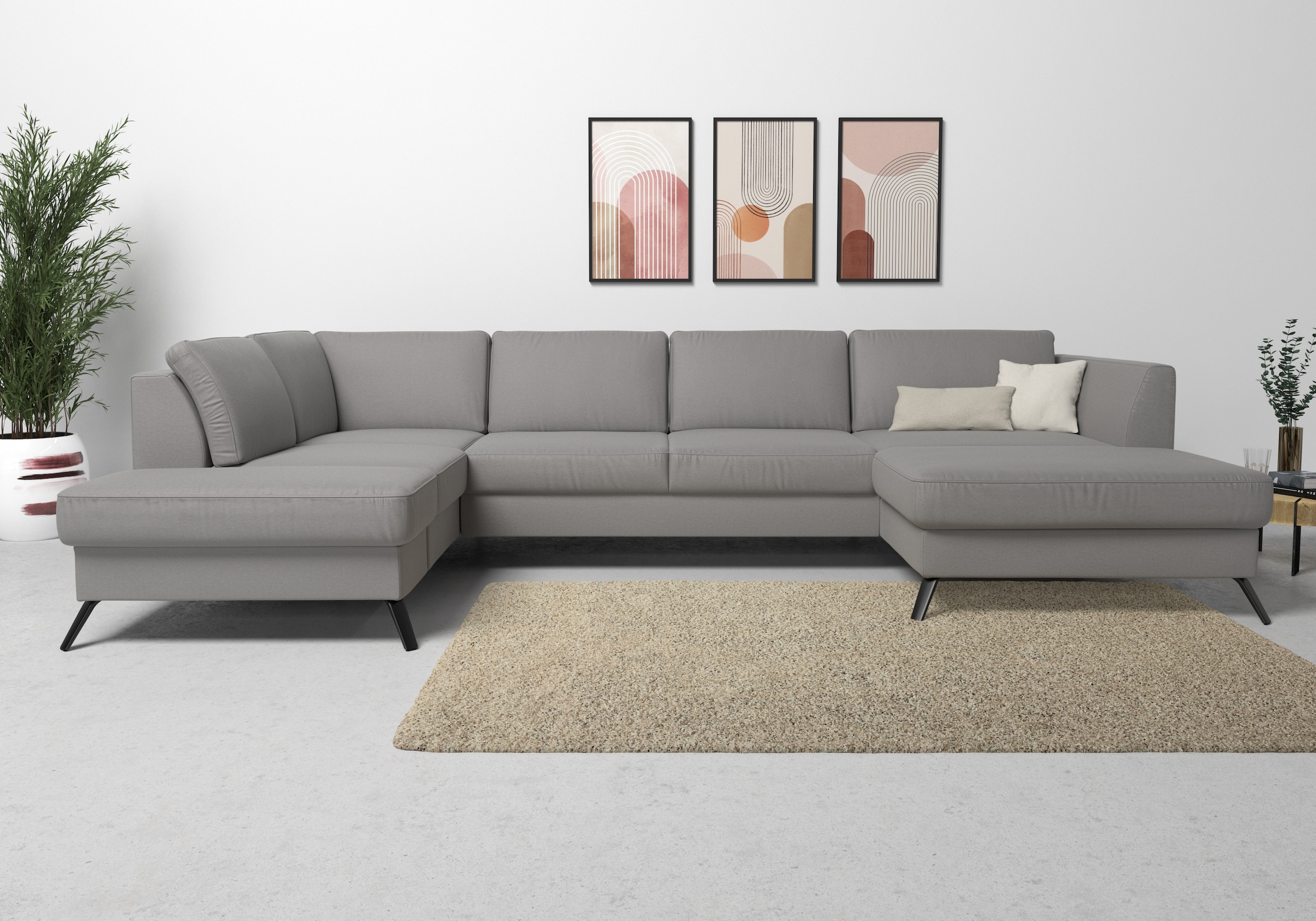 sit&more Wohnlandschaft "Olsen U-Form" inklusive Sitztiefenverstellung, optional Schlaffunktion, 15cm hoch