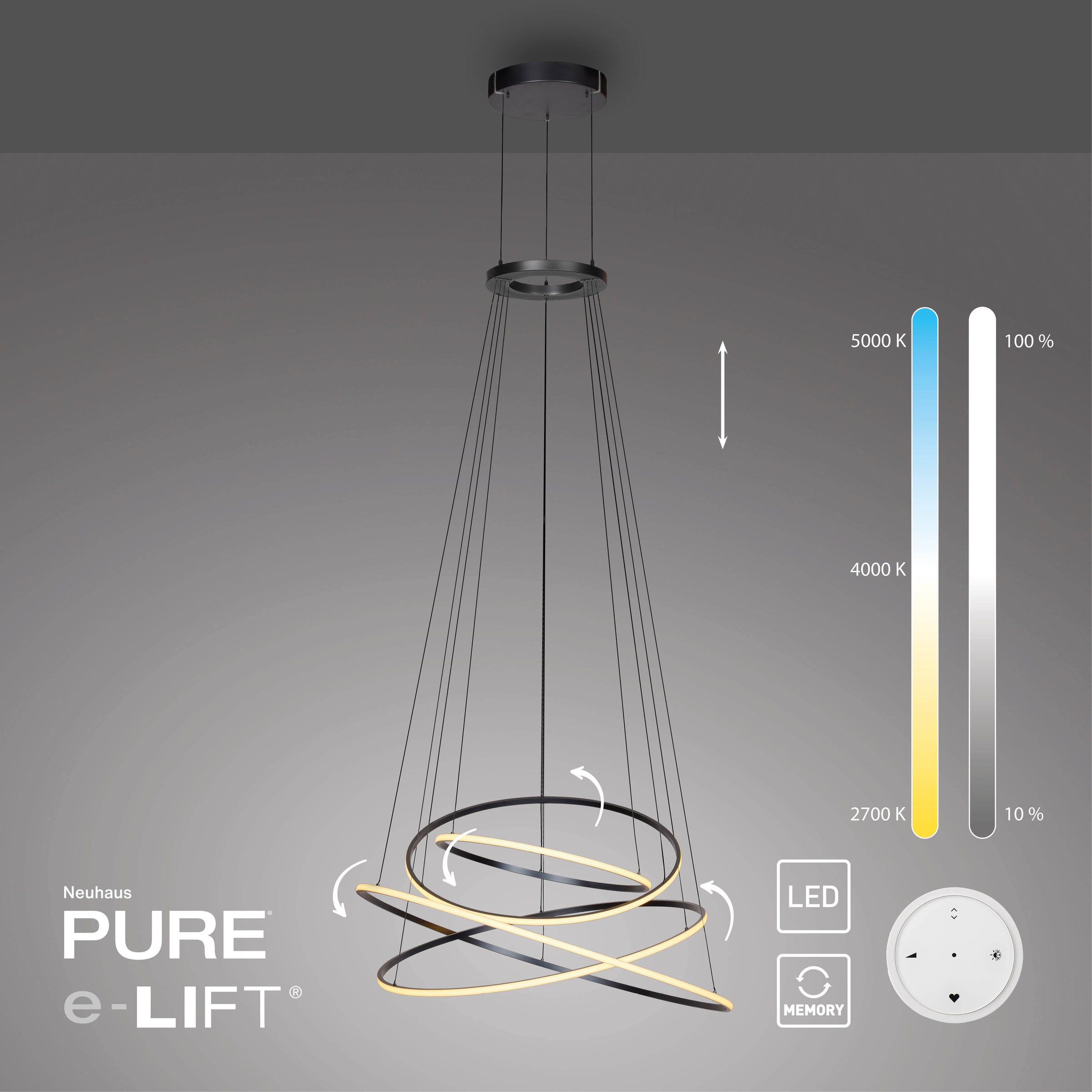 Neuhaus PURE LED Pendelleuchte »PURE E-Flying Rings« LED-Board 1 Stk. warmweiß - kaltweiß e-LIFT® Funktion, CCT, dimmbar über Fernbedienung