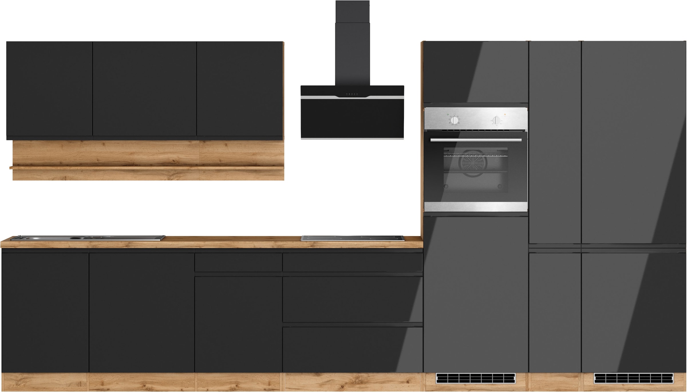 KOCHSTATION Küchenzeile "KS-Virginia,neu in verbesserter Ausführung" Arbeitsplatte 38 mm stark, Stauraum, Softclose, Breite 390 cm, Soft-Close, ohne E-Geräte
