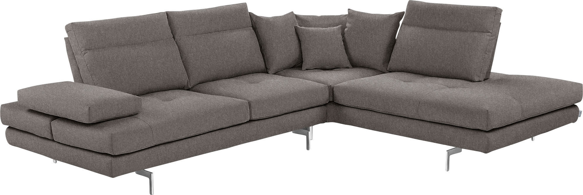 CALIA ITALIA Ecksofa "Toby Wing, B/T: 288/232 cm, Designsofa mit hohem Sitzkomfort, L-Form" Sitztiefenverstell.,wahlw. mit Kissen-Set, Füße chrom glänzend