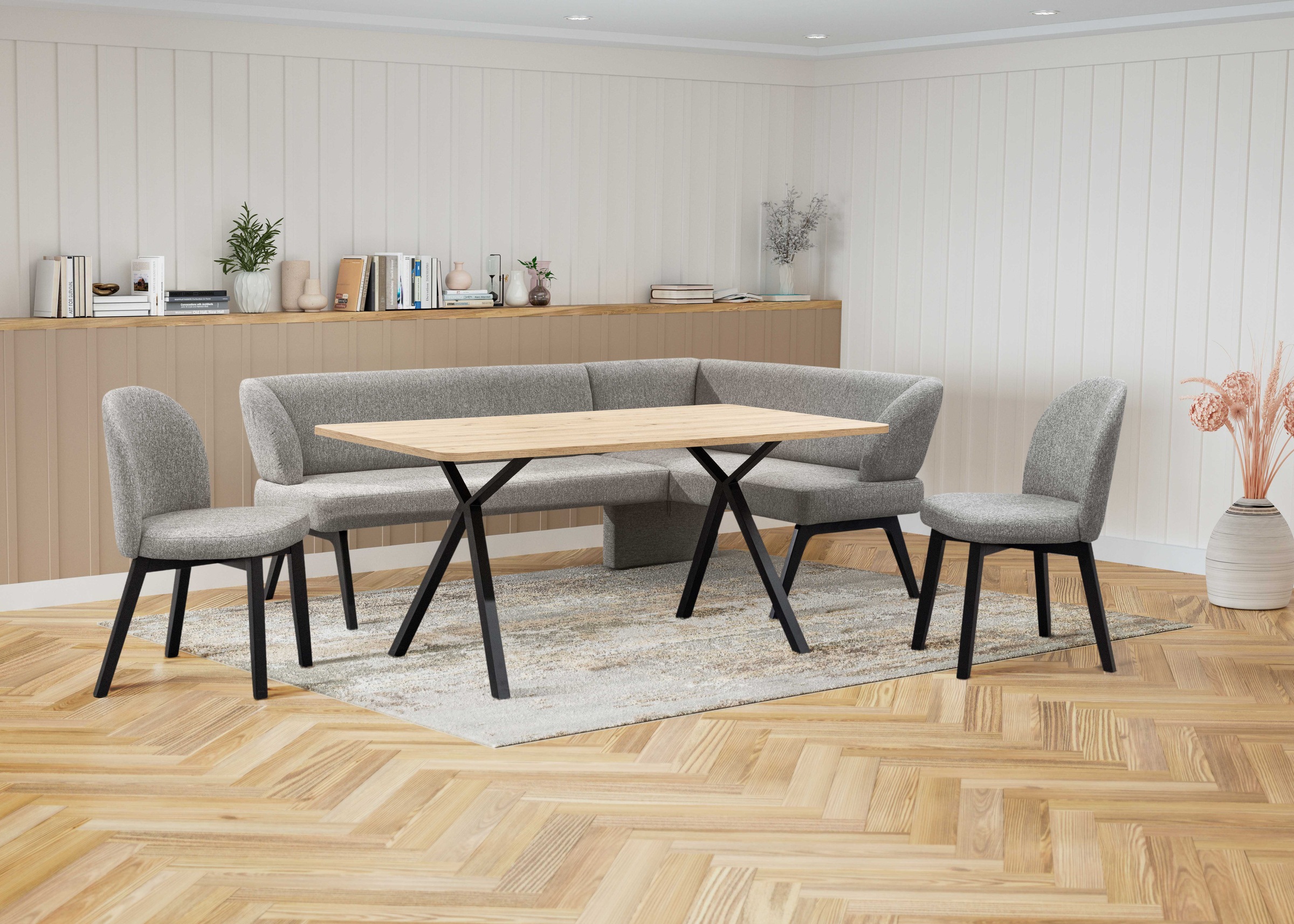Home affaire Eckbankgruppe »Aretha Essecke, Sitzgruppe, Eckbank, Küchenbank«, (Set, 4 tlg., 4er), Esszimmer Sitzgruppe, Tisch, Stühle und Bank gepolstert, Nosagfederung