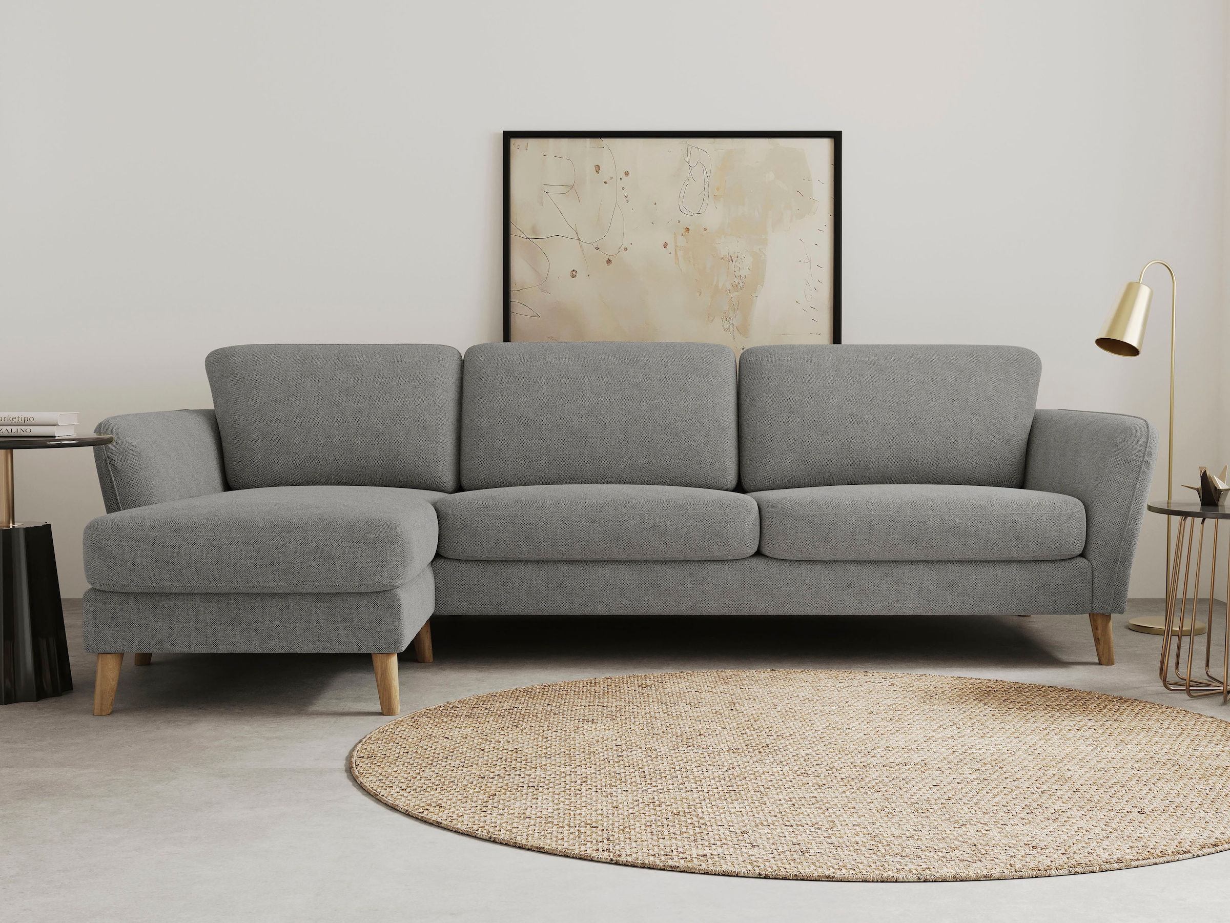 OTTO home Ecksofa "MARSEILLE (279/152cm),L-Form, Rec. rechts/links, verschiedene Bezüge" Massivholzbeine Eiche, Landhausstil, Wellenunterfederung