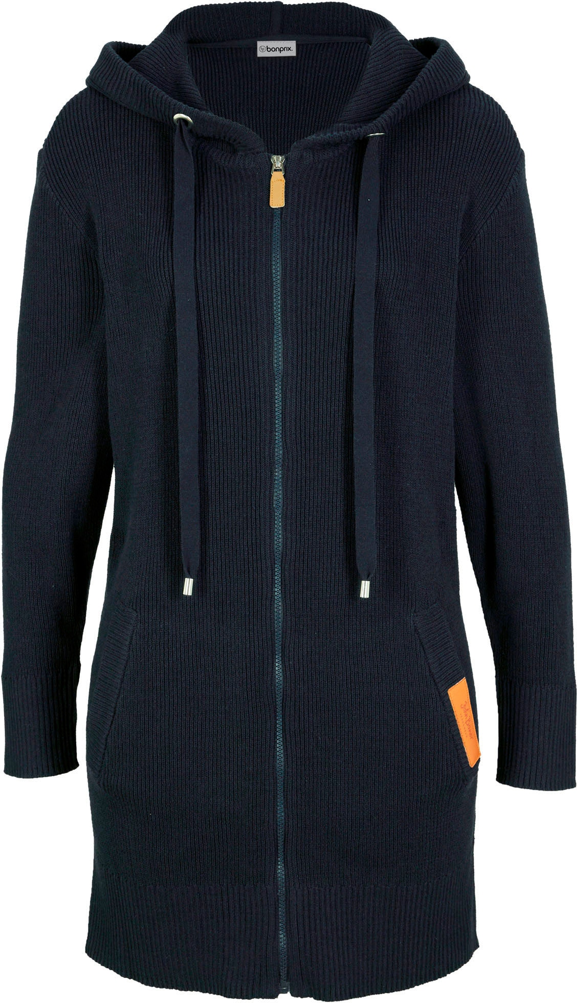 bonprix Strickmantel aus Baumwollmischung, Oversize Passform, mit Kapuze, unifarben