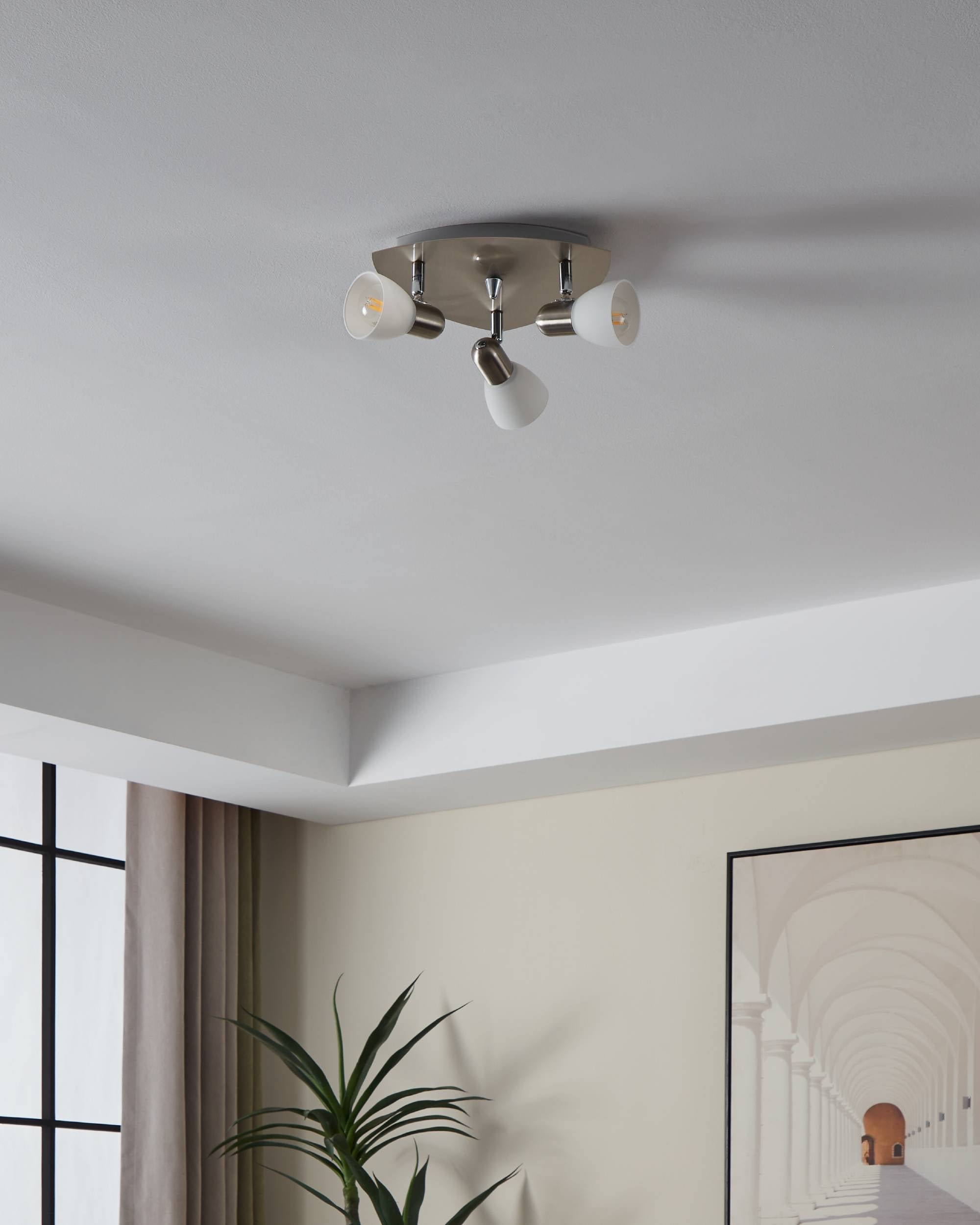 EGLO Deckenleuchte »Enea Deckenlampe, Deckenstrahler aus Metall und Glas, E14, Lampe« E14 1 Stk. Spot - Ø26,5 cm - nickel-matt - 3X40W exkl.