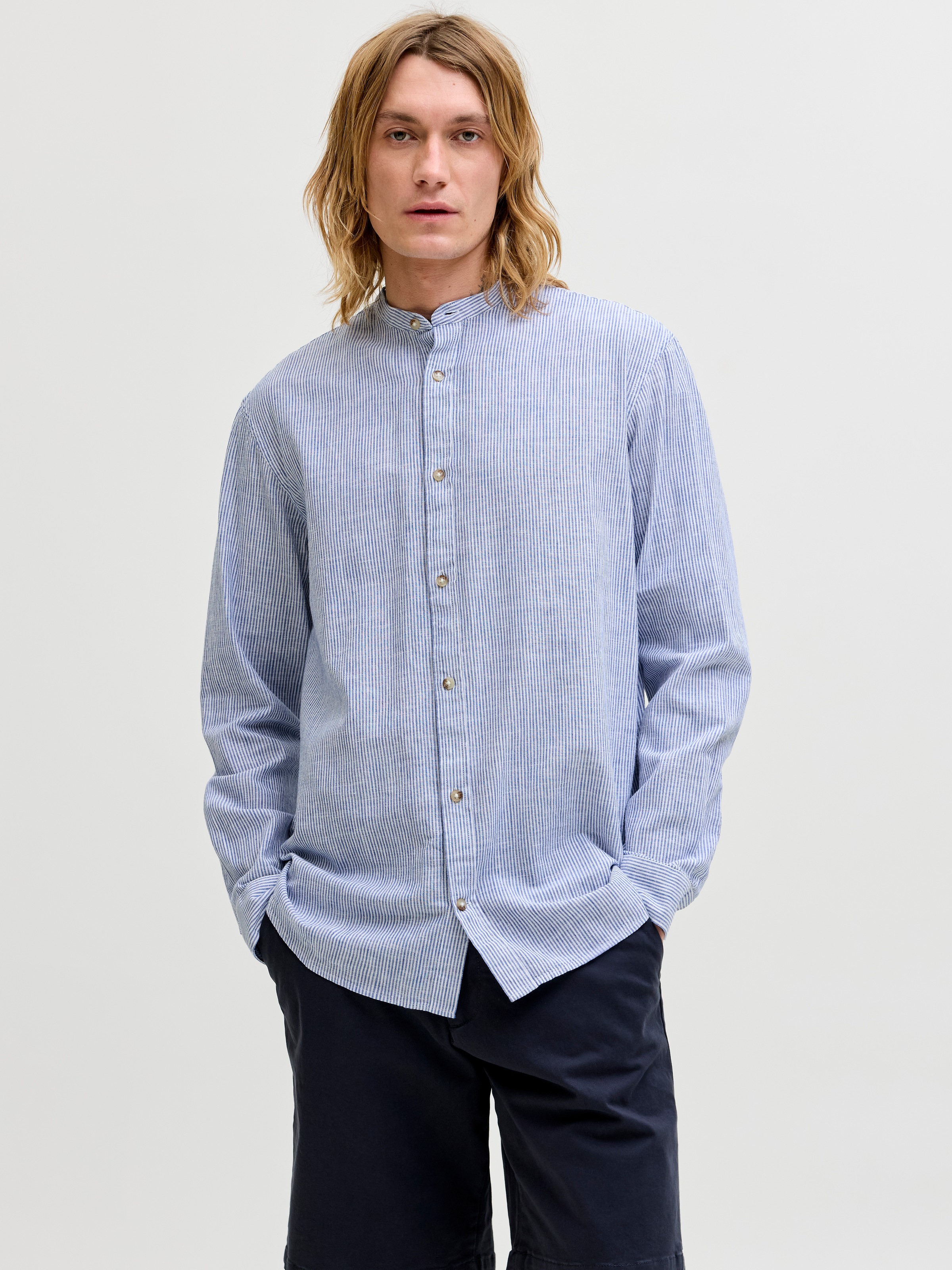 Jack & Jones Langarmhemd "JJESUMMER LINEN BLEND BAND SHIRT L/S SN" Baumwoll günstig online kaufen