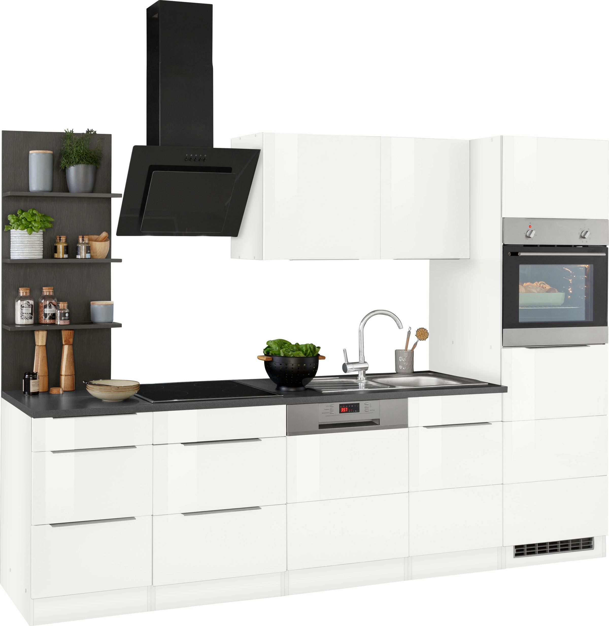 KOCHSTATION Küchenzeile »KS-Brindisi Breite 280 cm«, wahlweise mit E-Geräten und Induktion, mit MDF-Fronten und Regal