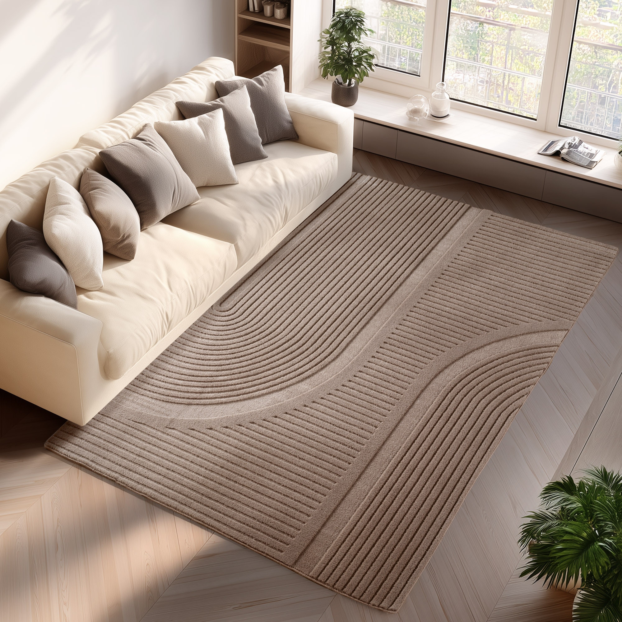 Teppich AYYILDIZ TEPPICHE "POMPEI 1612", beige, B:120cm H:12mm L:170cm, Microfaser, Teppiche, Teppich, Läufer, pflegeleichte Oberfläche, leicht zu reinigen, Kurzflor