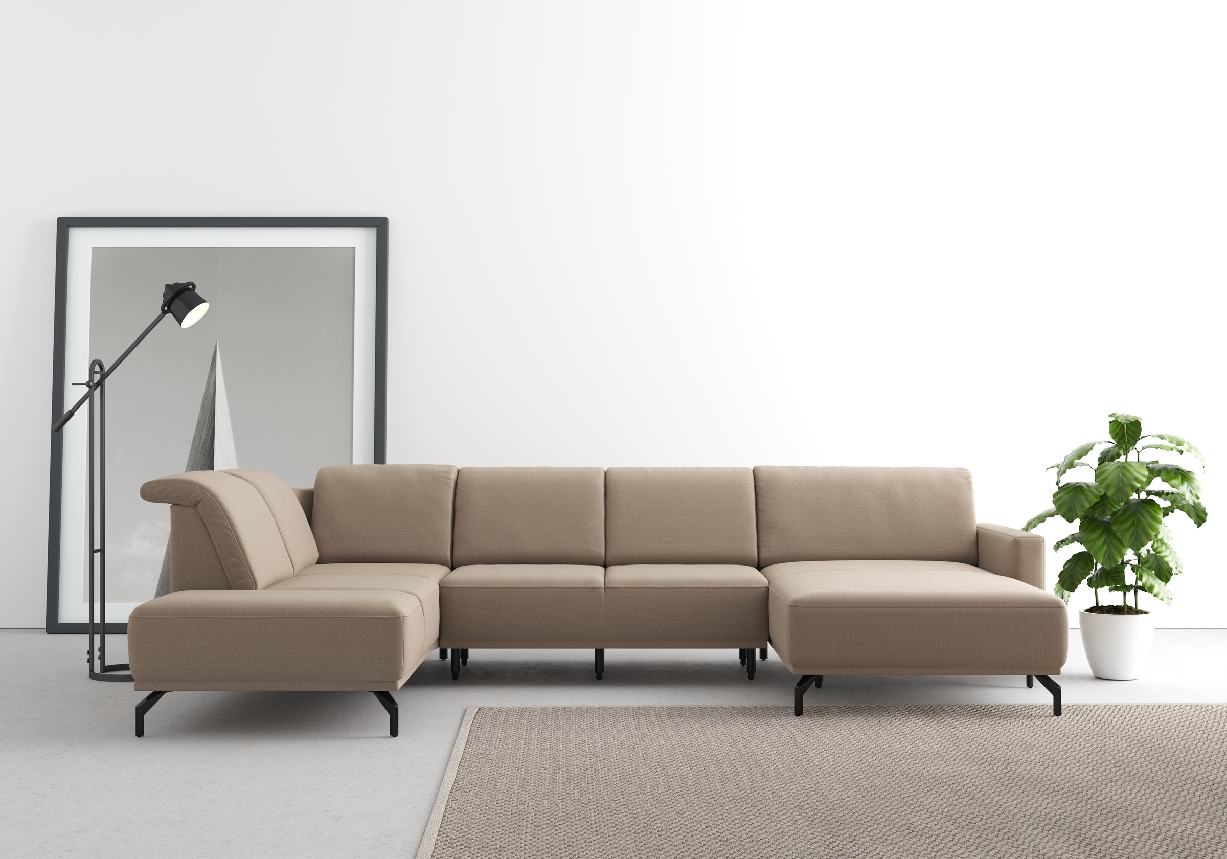 Wohnlandschaft SIT & MORE "Bailando U-Form", grau (taupe), B:337cm H:84cm T:205cm, Sofas, Wohnlandschaft, wahlweise mit Kopfteilverstellung und Vorziehsitz, motorisch 4