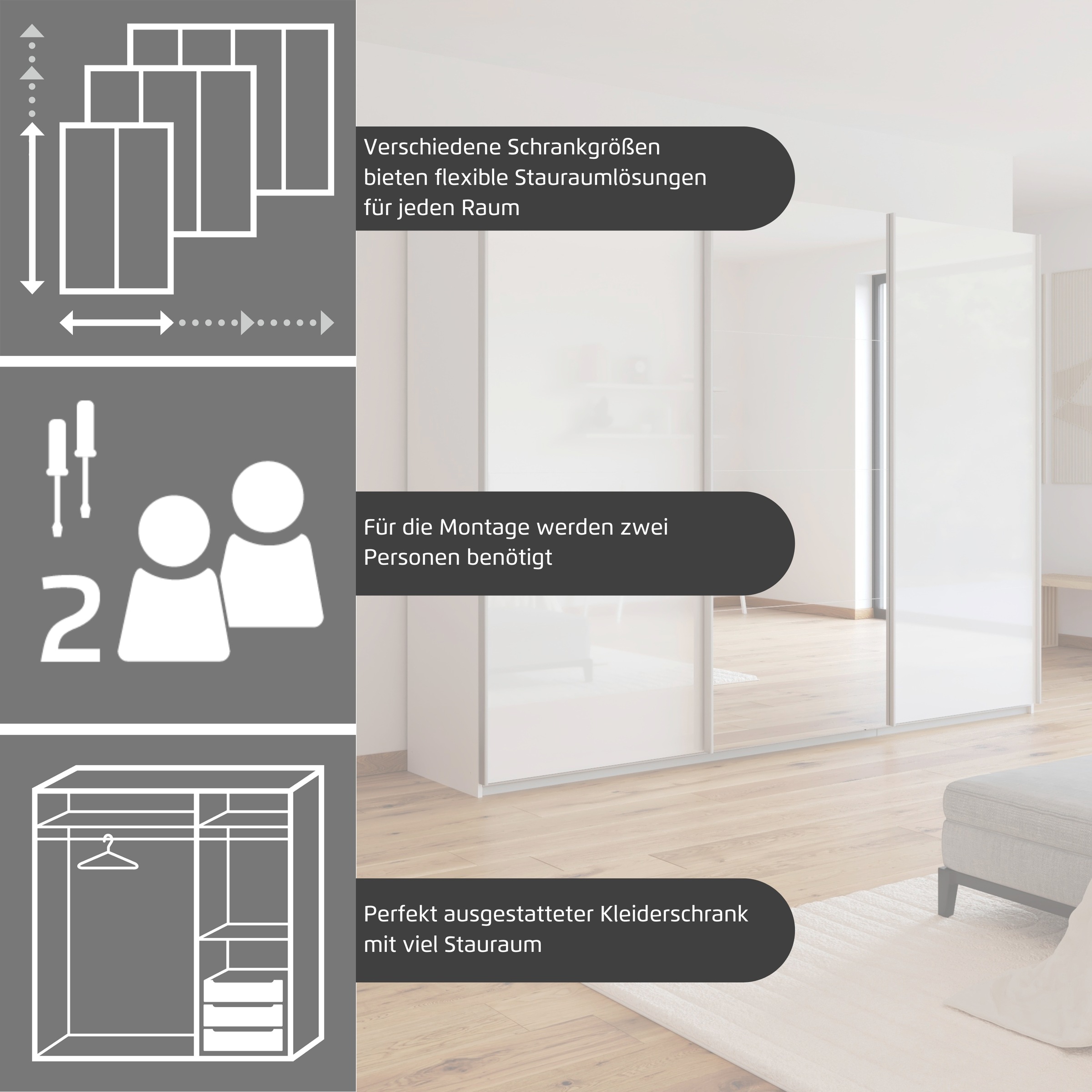 Thumbnail - rauch Schwebetürenschrank "Kleiderschrank Schrank Garderobe Wäscheschrank Ankleide KULMBACH" Breite 271 cm, in 2 Höhen e...